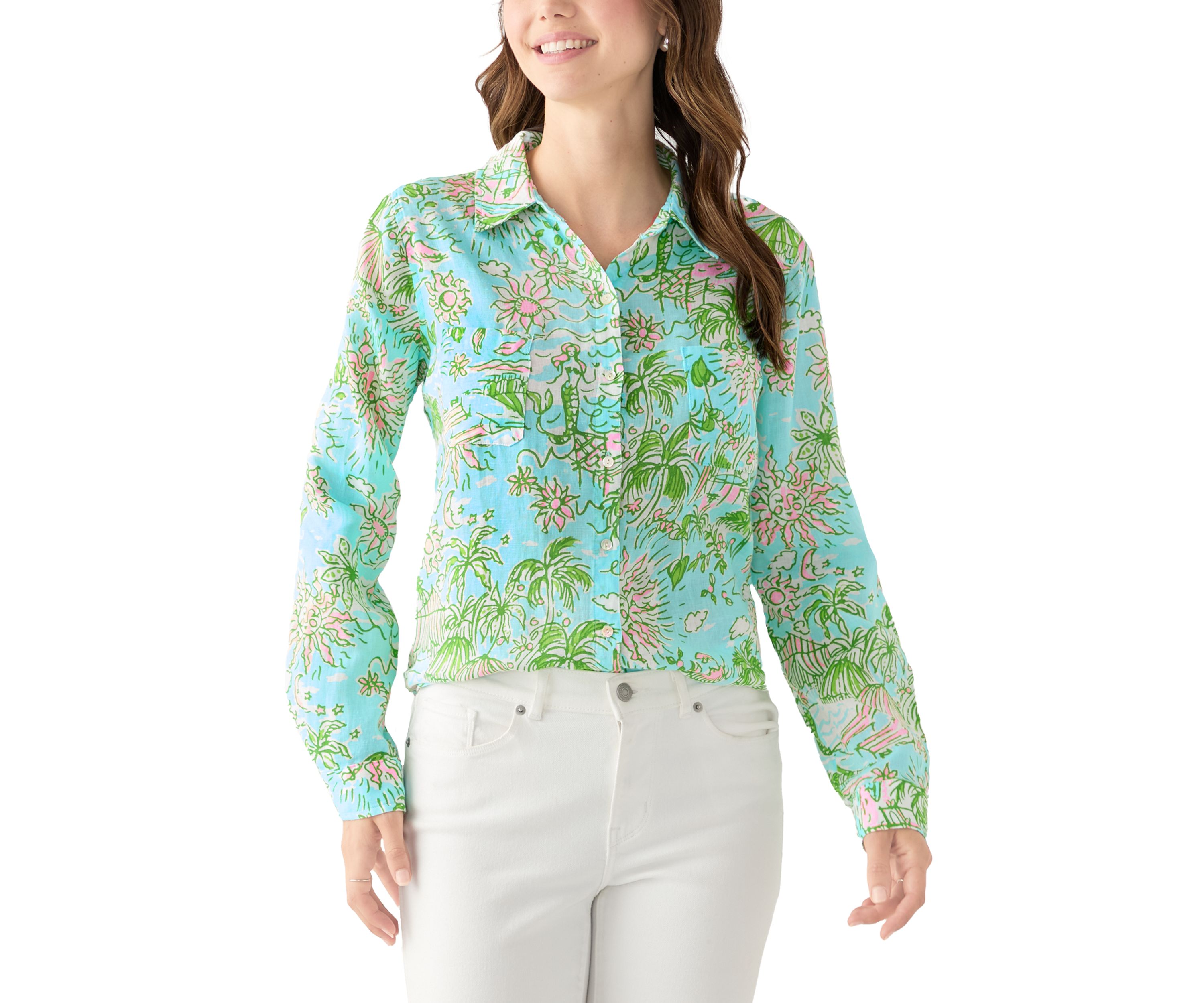 Womens Sea View Linen Button Down Shirt