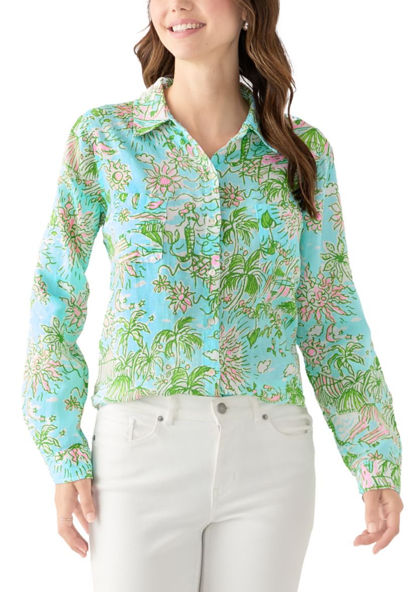 Womens Sea View Linen Button Down Shirt