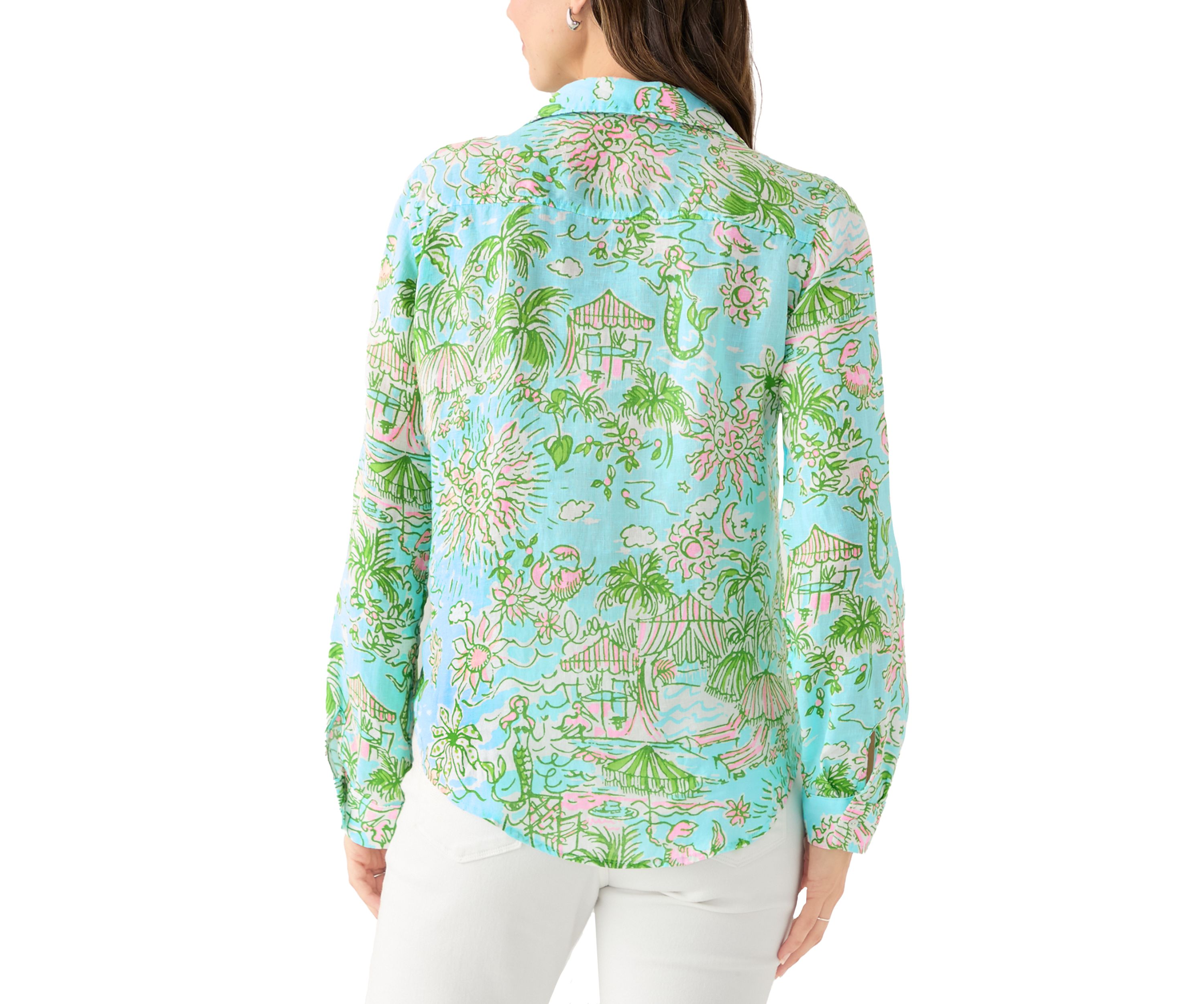Womens Sea View Linen Button Down Shirt