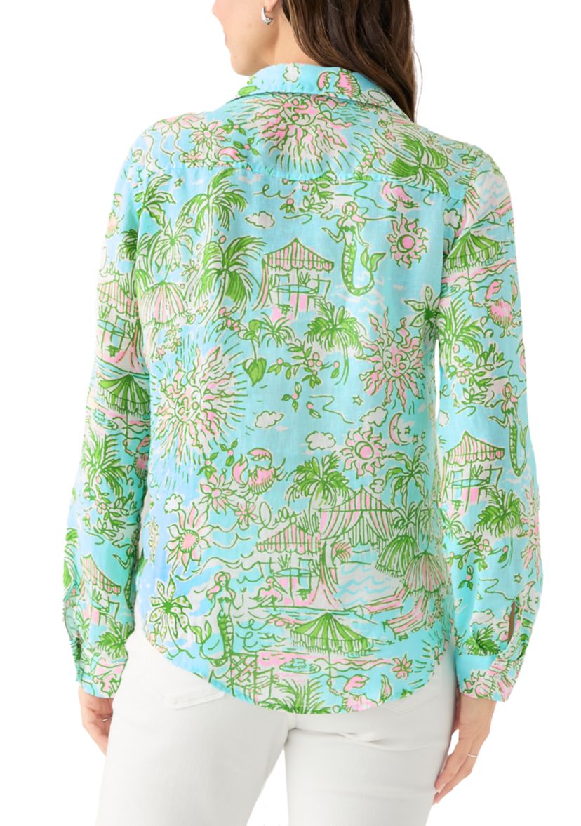 Womens Sea View Linen Button Down Shirt