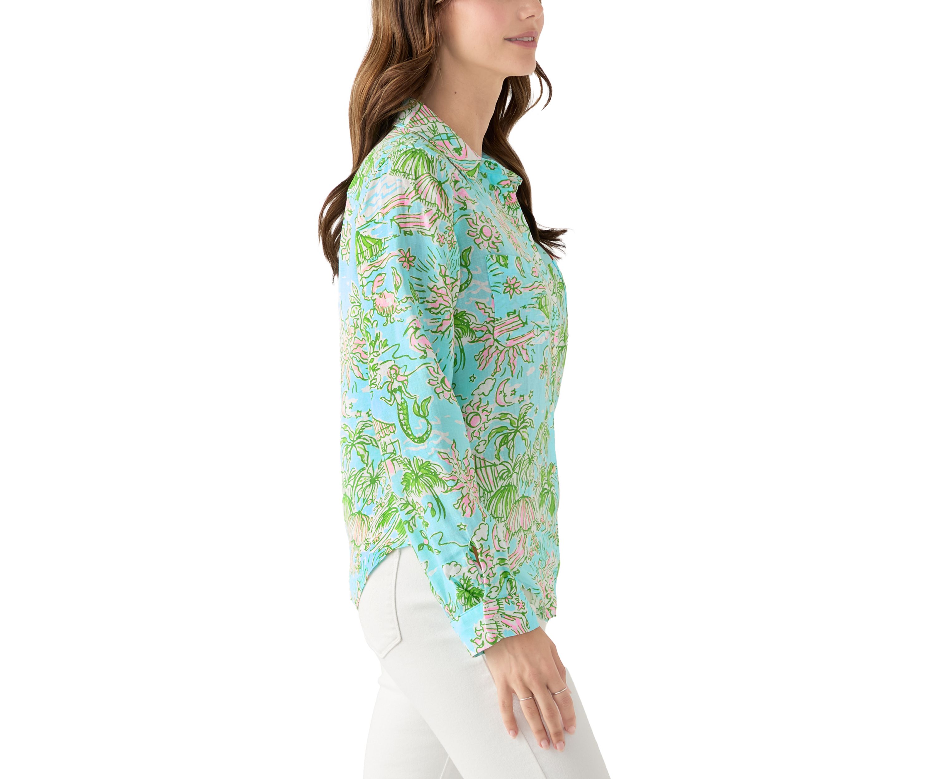 Womens Sea View Linen Button Down Shirt
