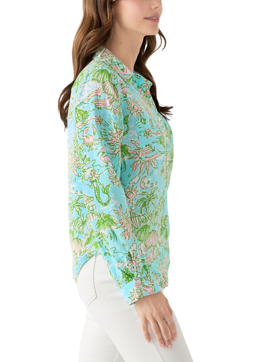 Womens Sea View Linen Button Down Shirt