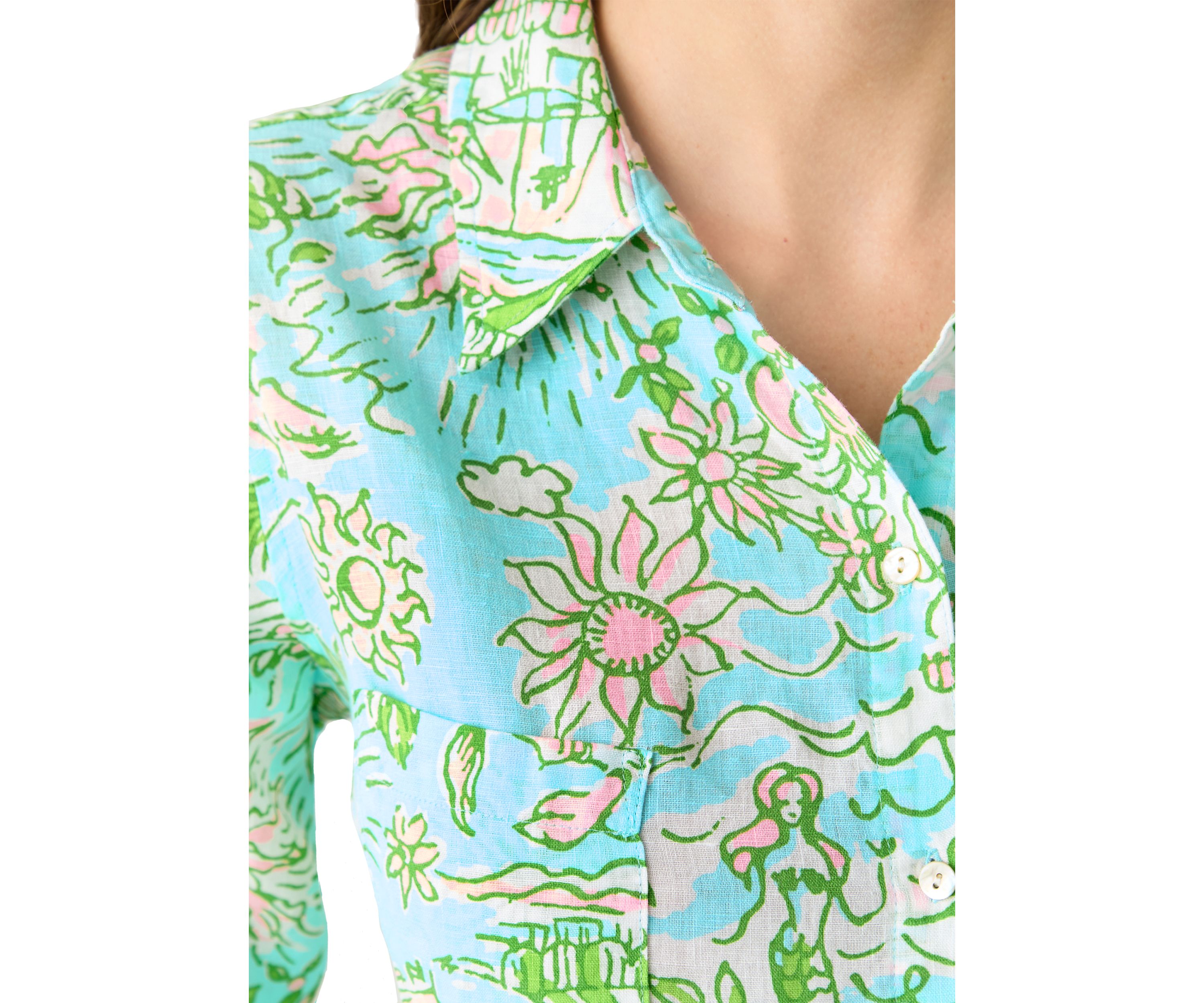 Womens Sea View Linen Button Down Shirt