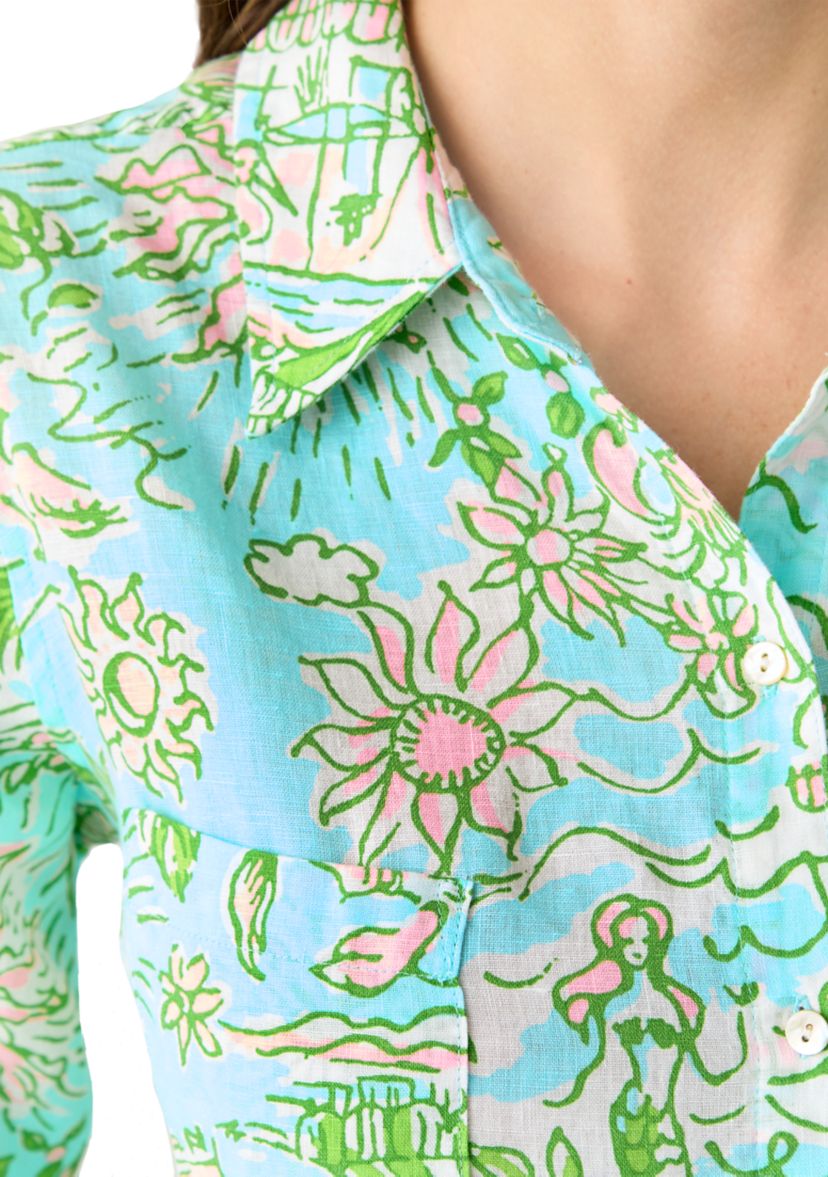 Womens Sea View Linen Button Down Shirt
