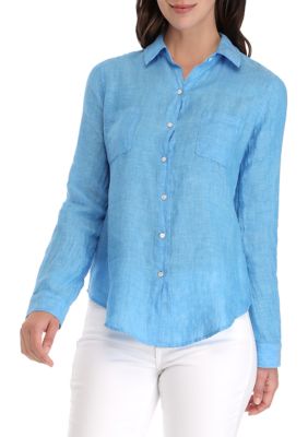 Lilly Pulitzer Women's Sea View Linen Button Down Top, Blue -  0889069634841