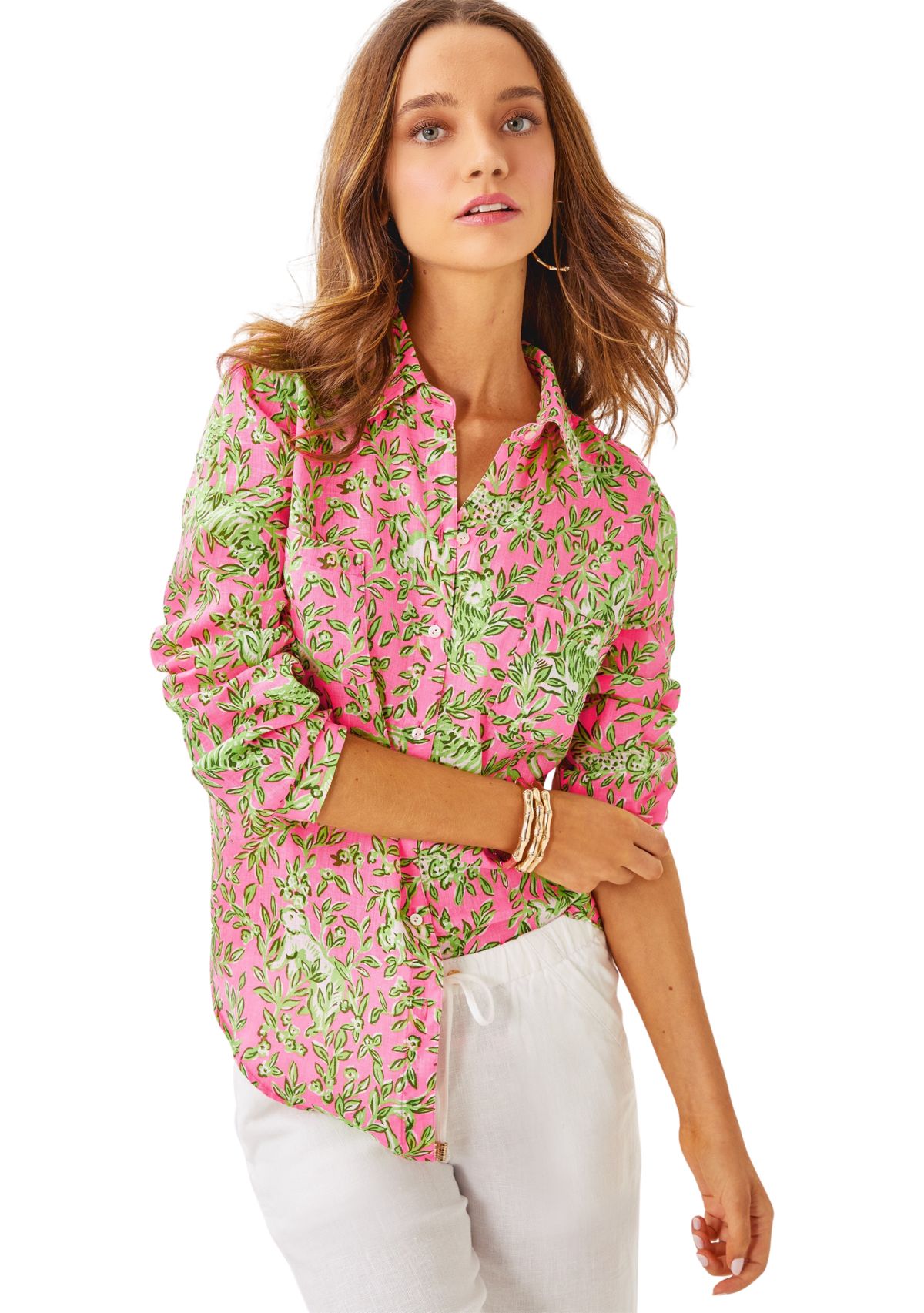 Womens Sea View Linen Button Down Top