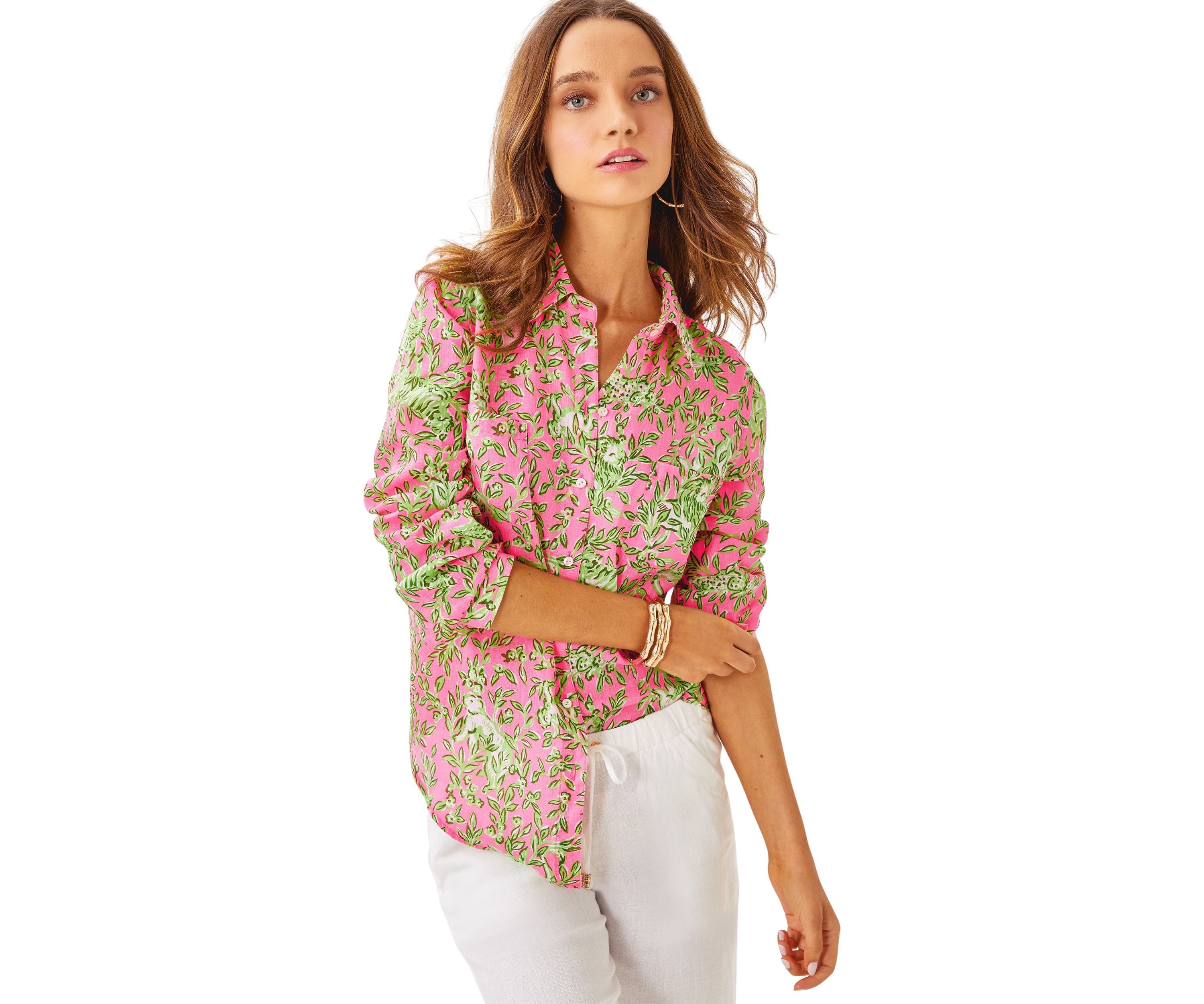 Womens Sea View Linen Button Down Top
