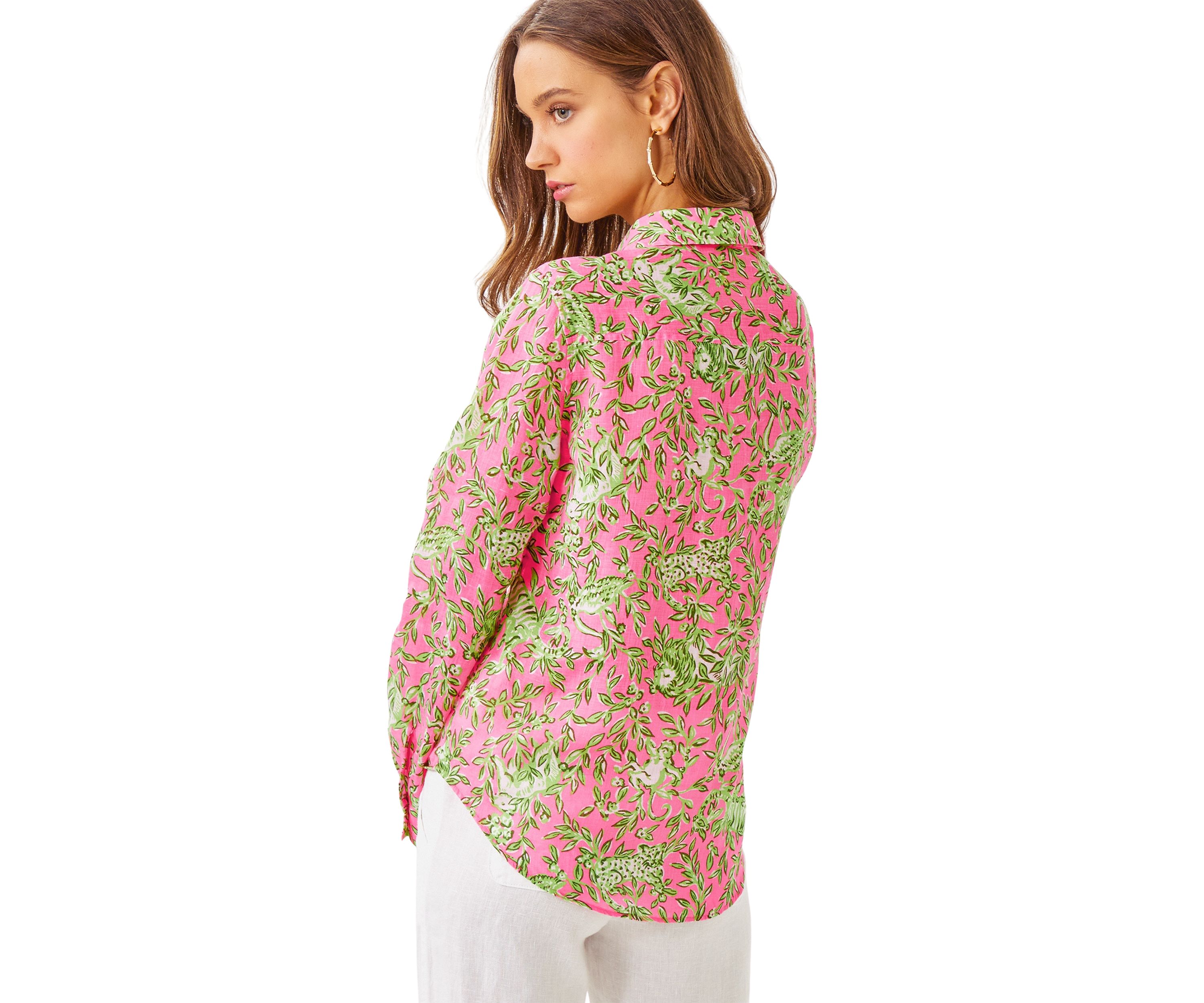 Womens Sea View Linen Button Down Top