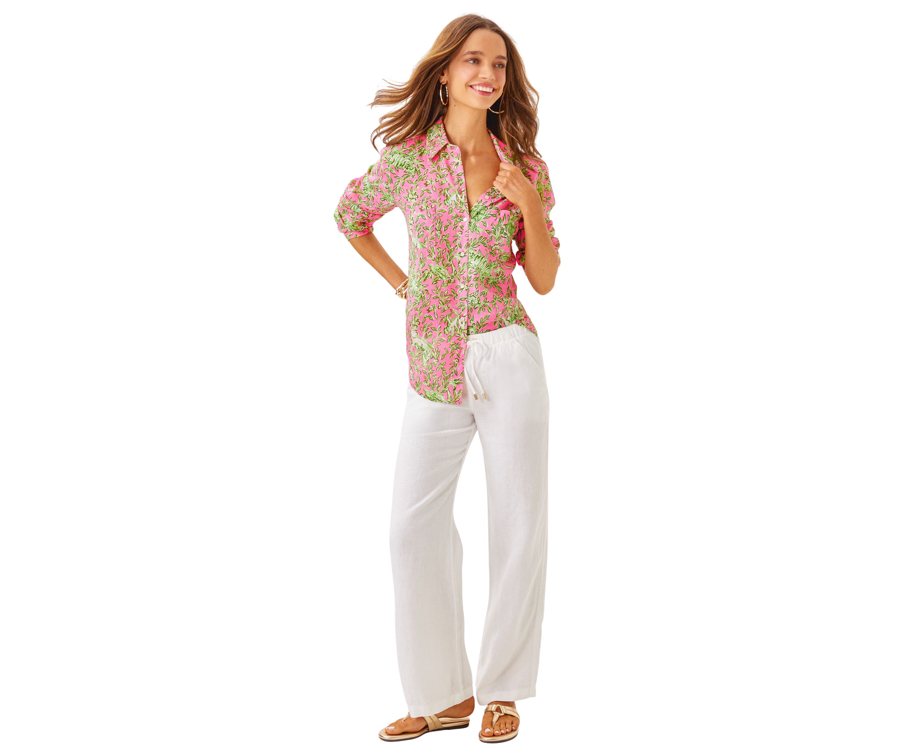 Womens Sea View Linen Button Down Top