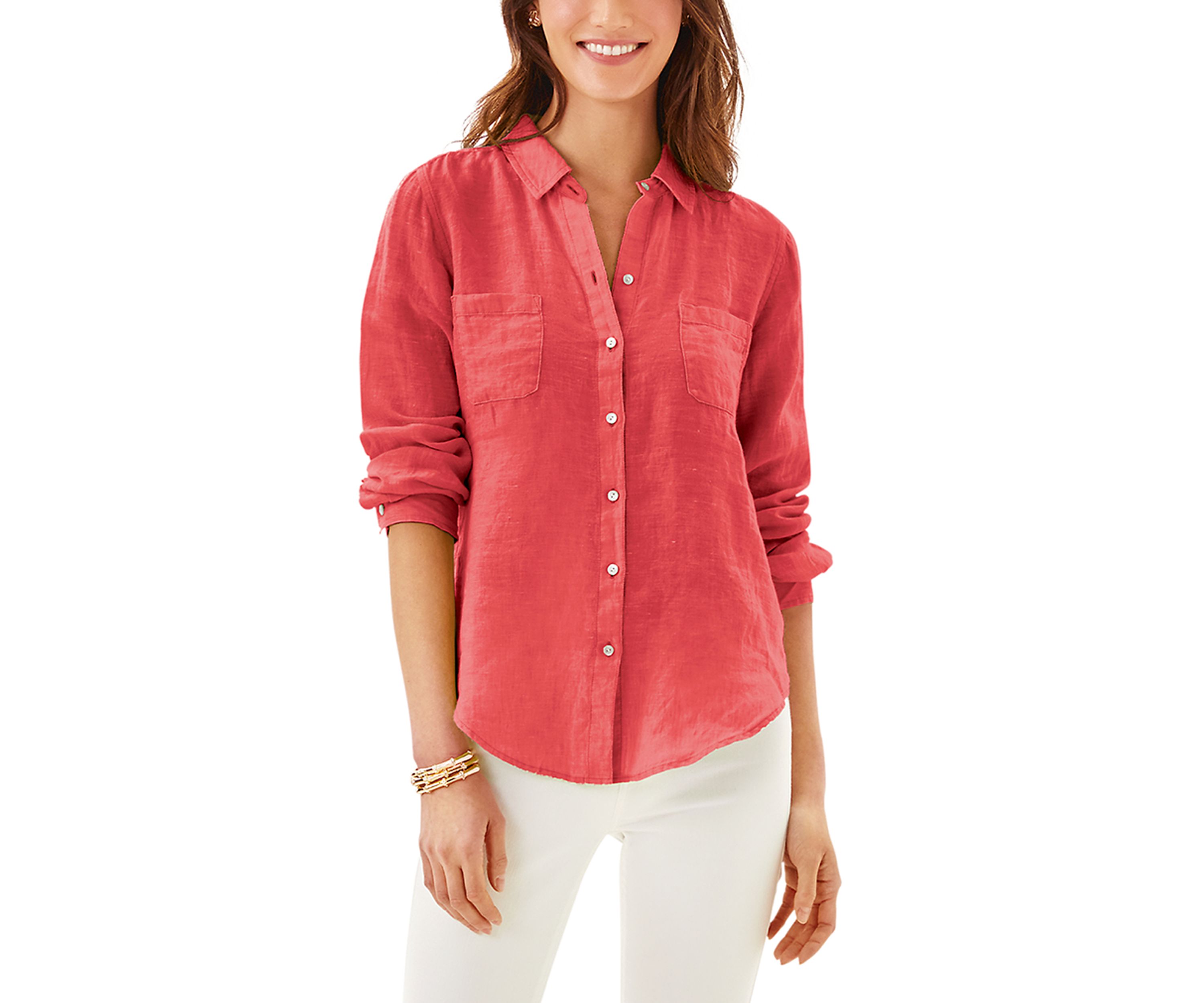 Womens Sea View Linen Button Down Shirt