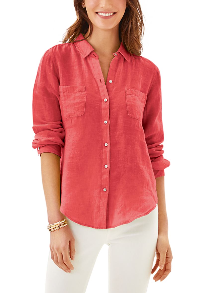 Womens Sea View Linen Button Down Shirt