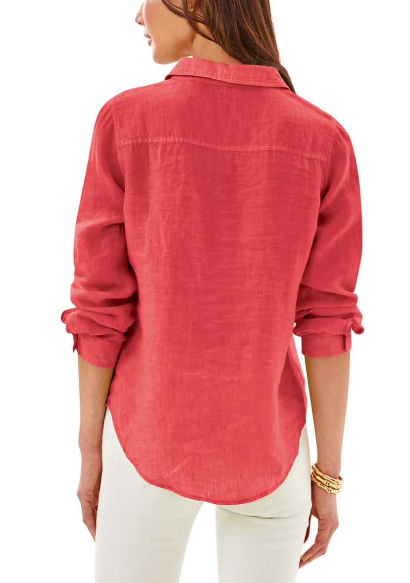 Womens Sea View Linen Button Down Shirt