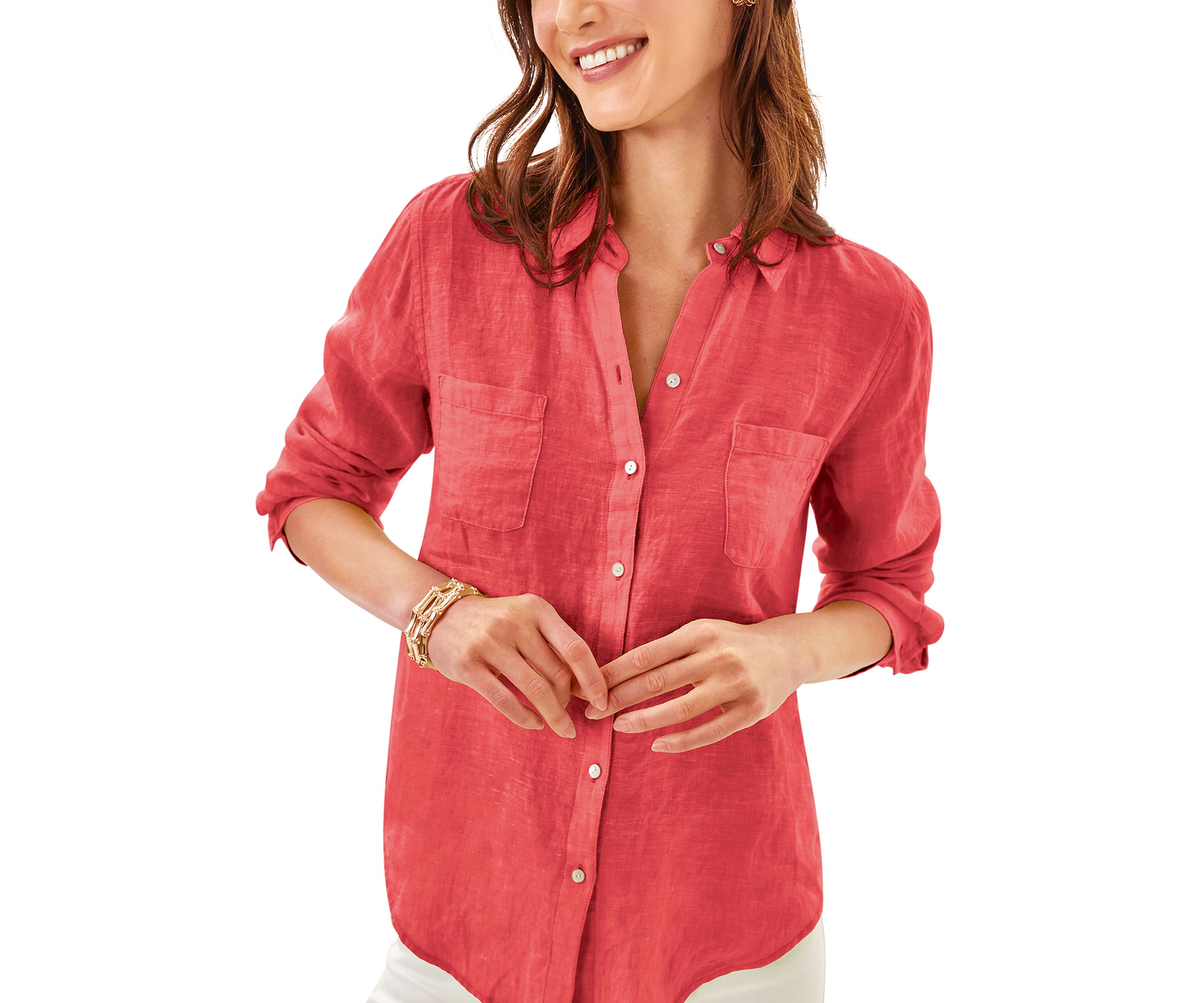 Womens Sea View Linen Button Down Shirt