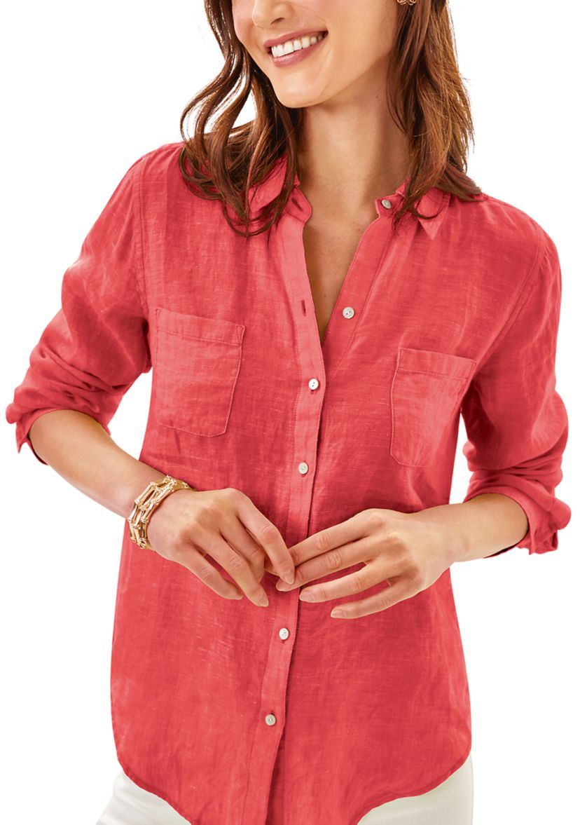 Womens Sea View Linen Button Down Shirt