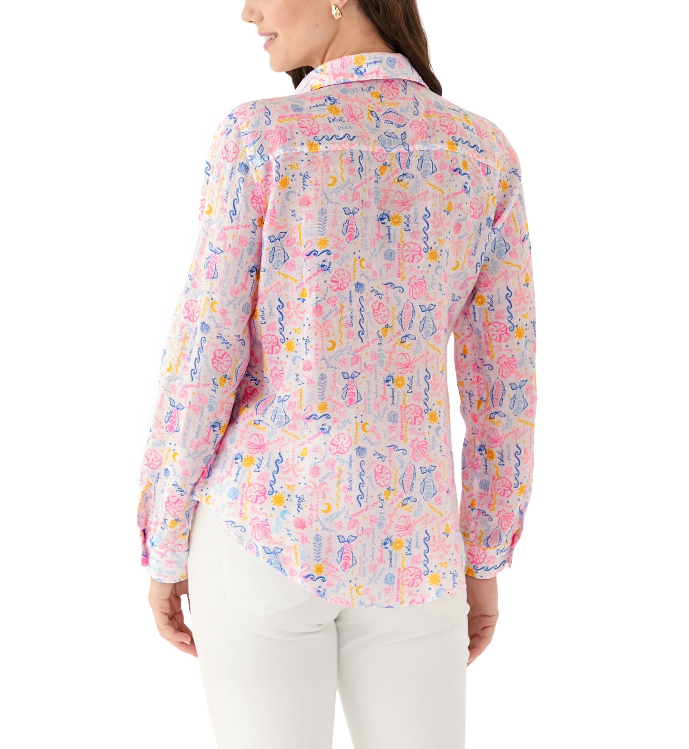 Womens Sea View Linen Button Down Top