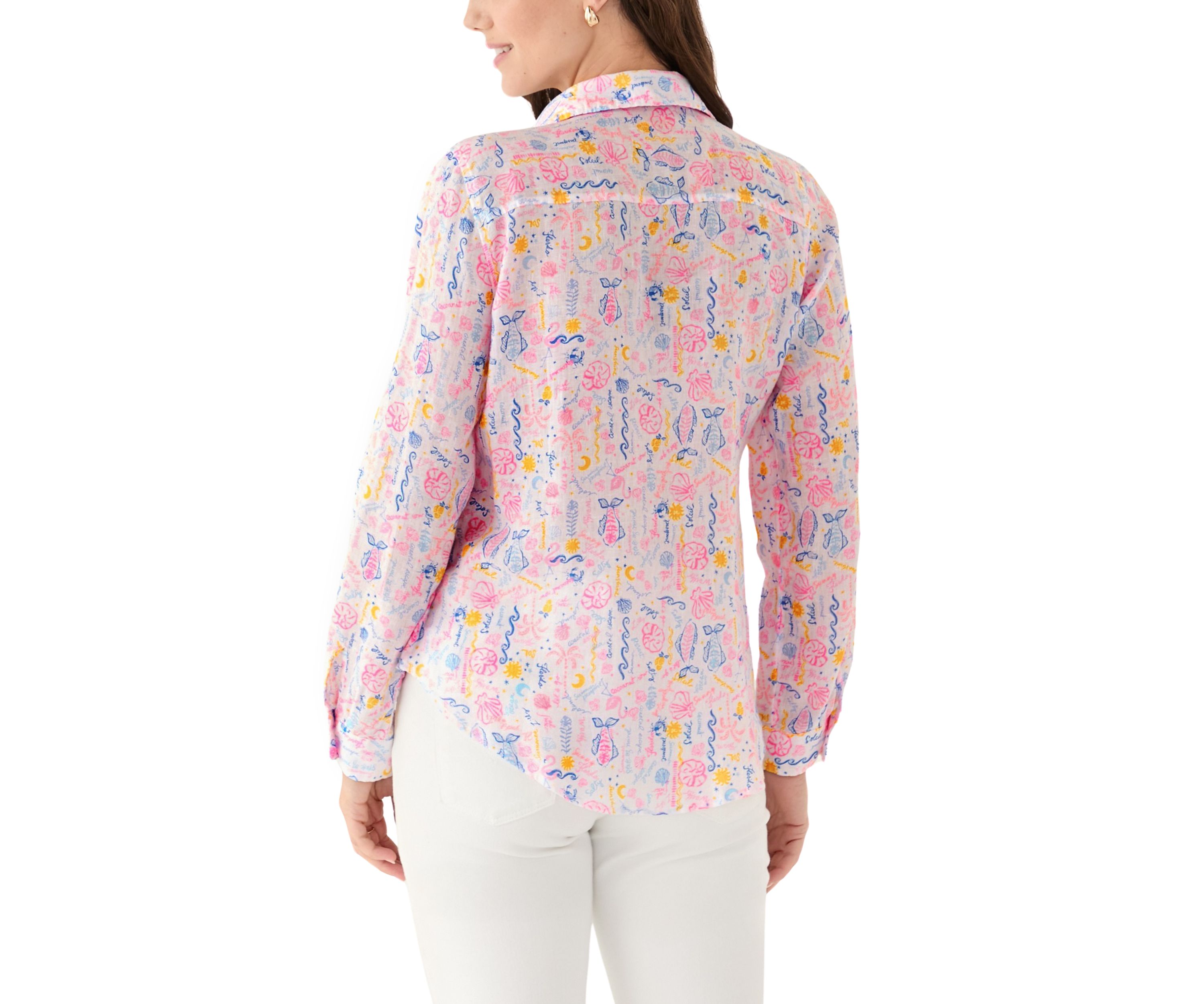Womens Sea View Linen Button Down Top