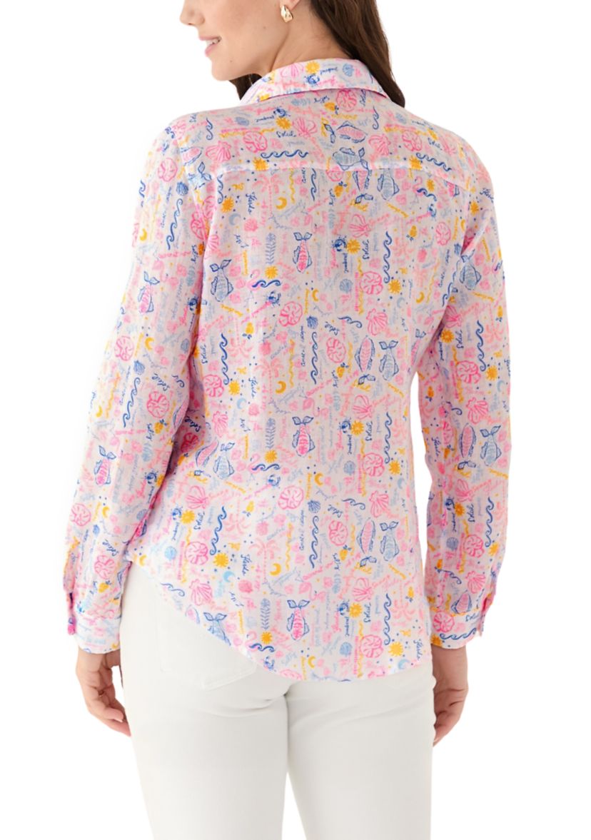 Womens Sea View Linen Button Down Top