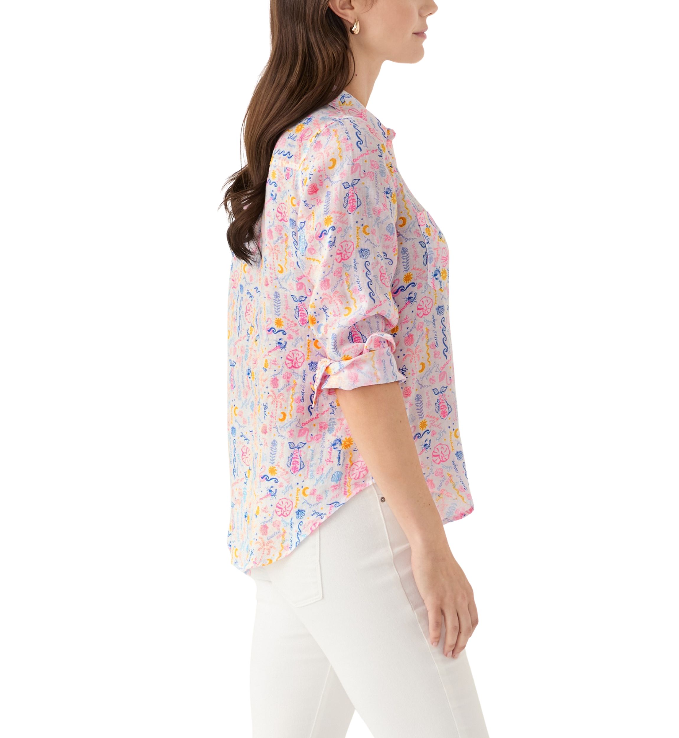 Womens Sea View Linen Button Down Top