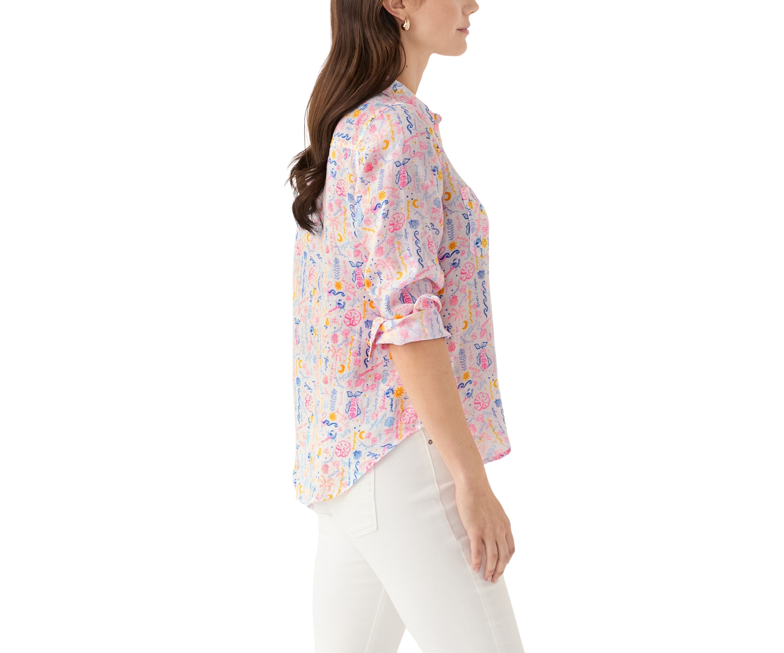 Womens Sea View Linen Button Down Top
