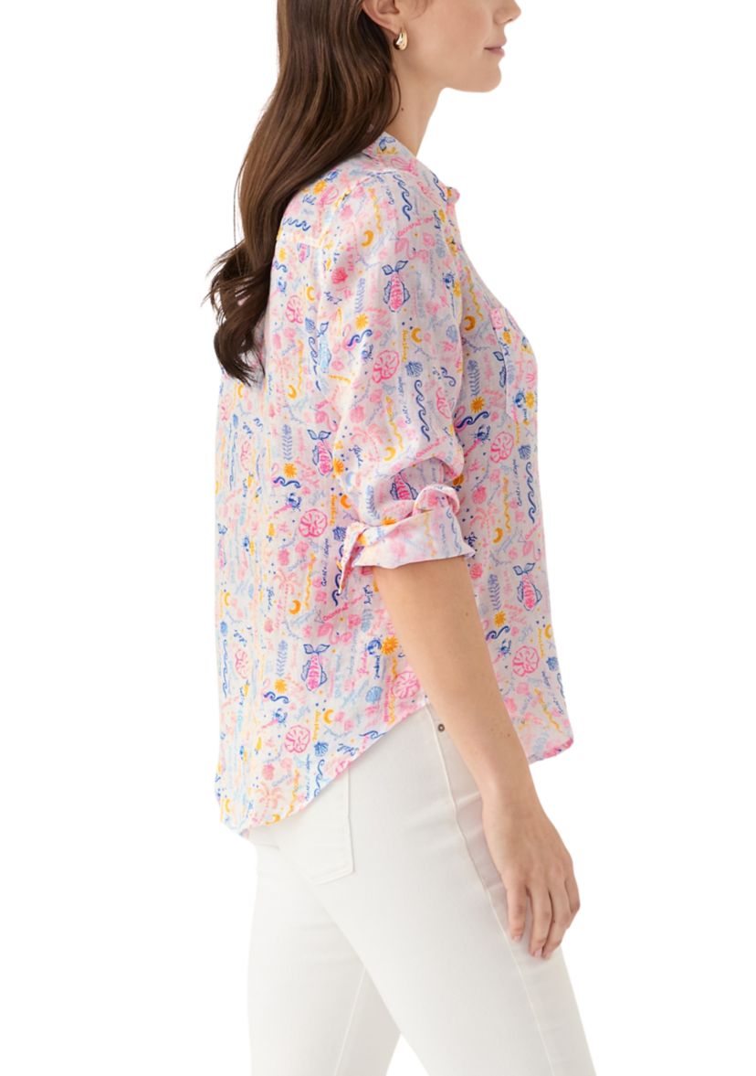 Womens Sea View Linen Button Down Top