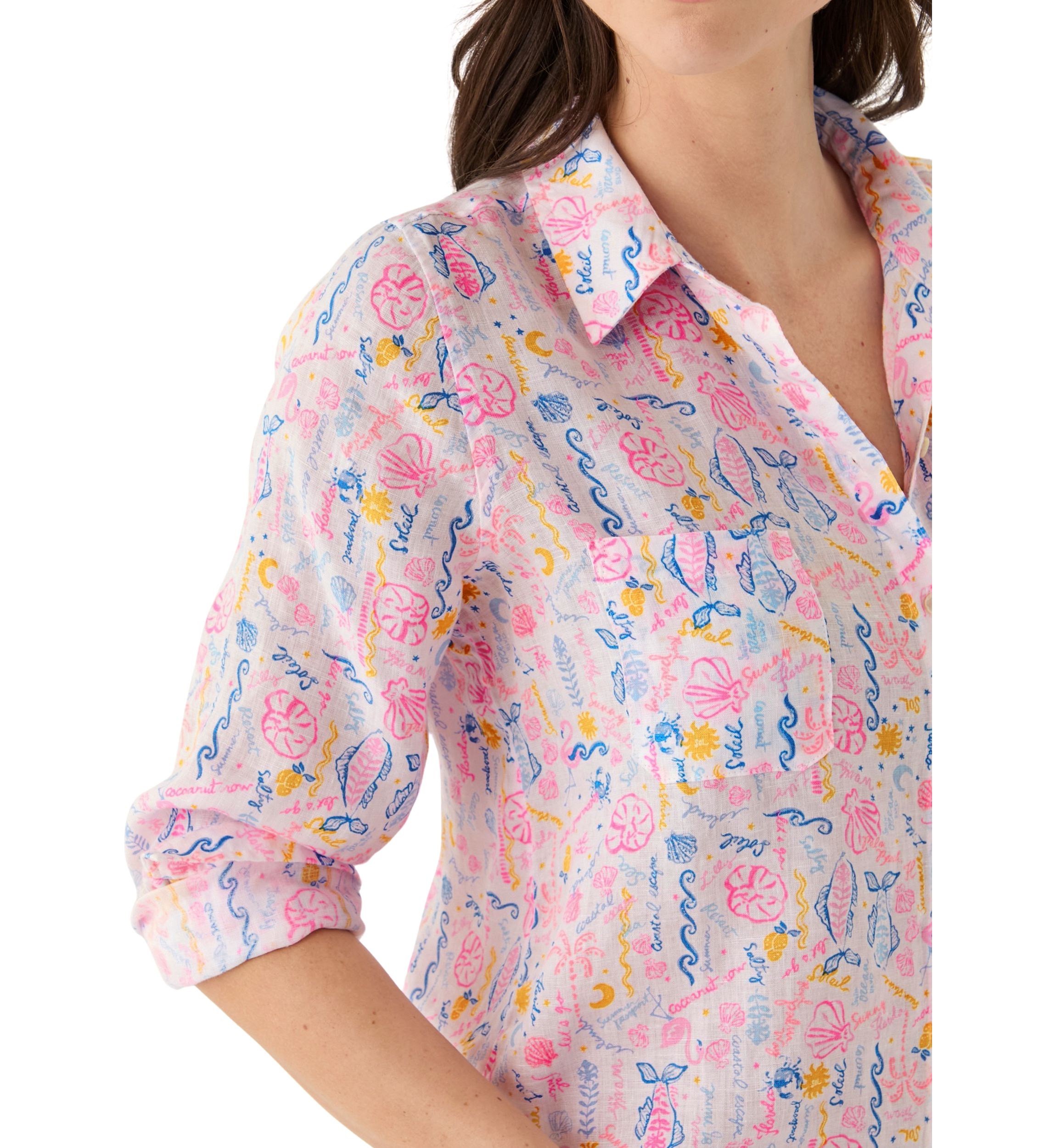 Womens Sea View Linen Button Down Top