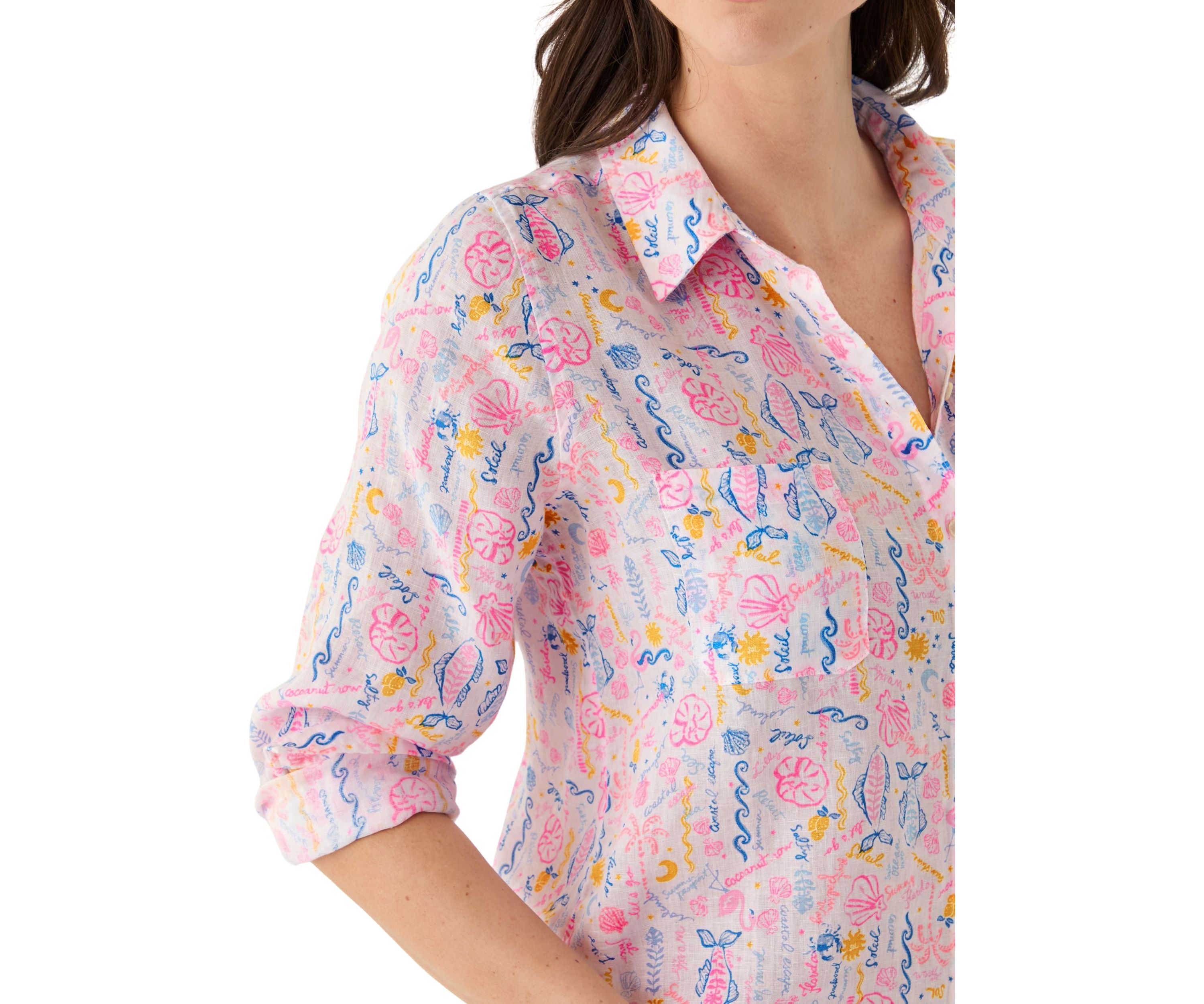 Womens Sea View Linen Button Down Top