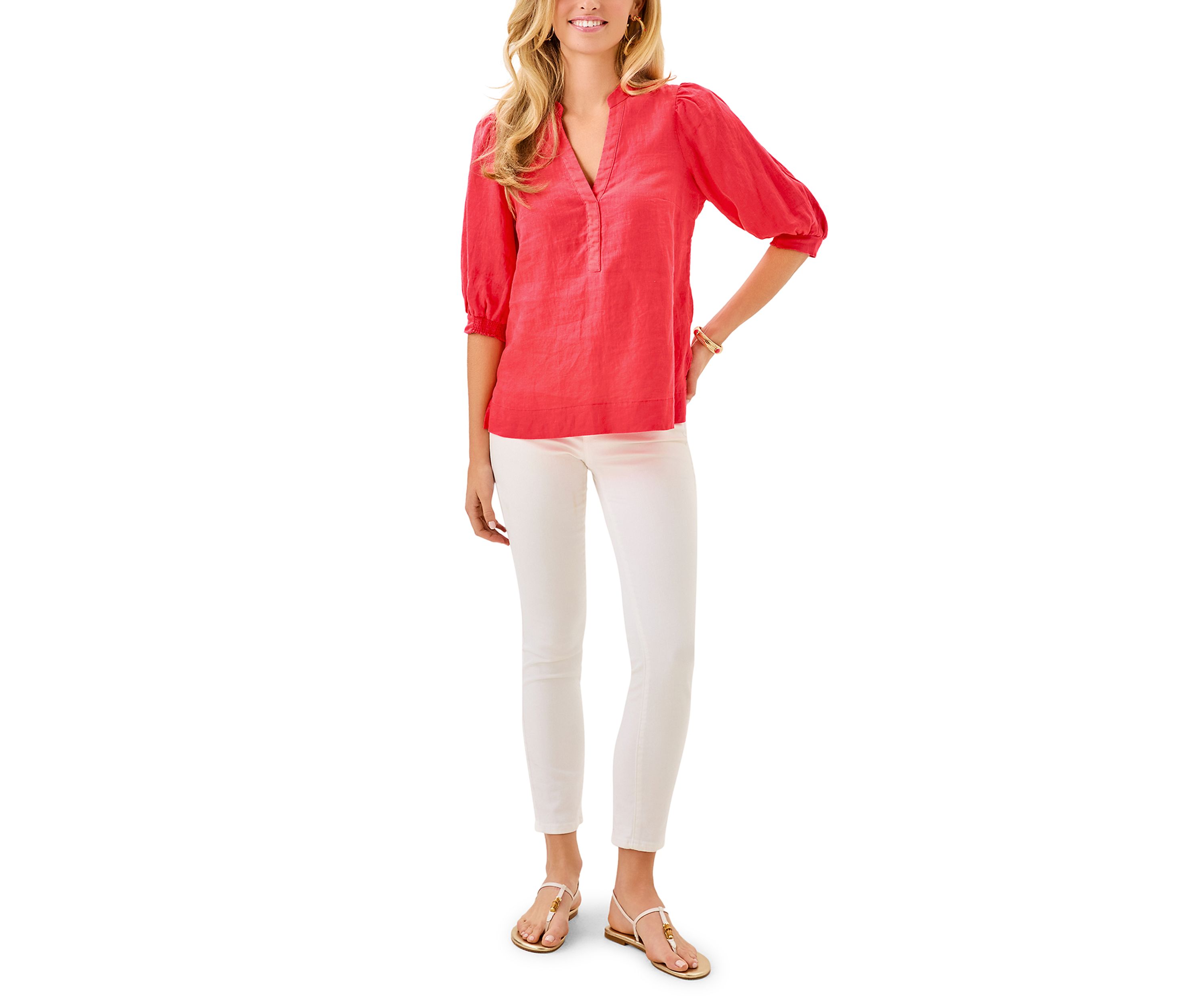 Womens Mialeigh Linen Popover Top