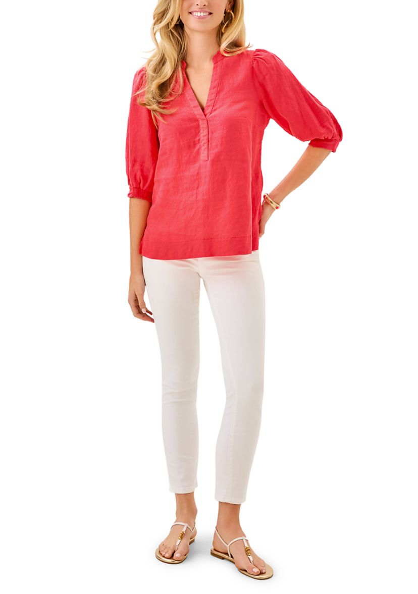 Womens Mialeigh Linen Popover Top