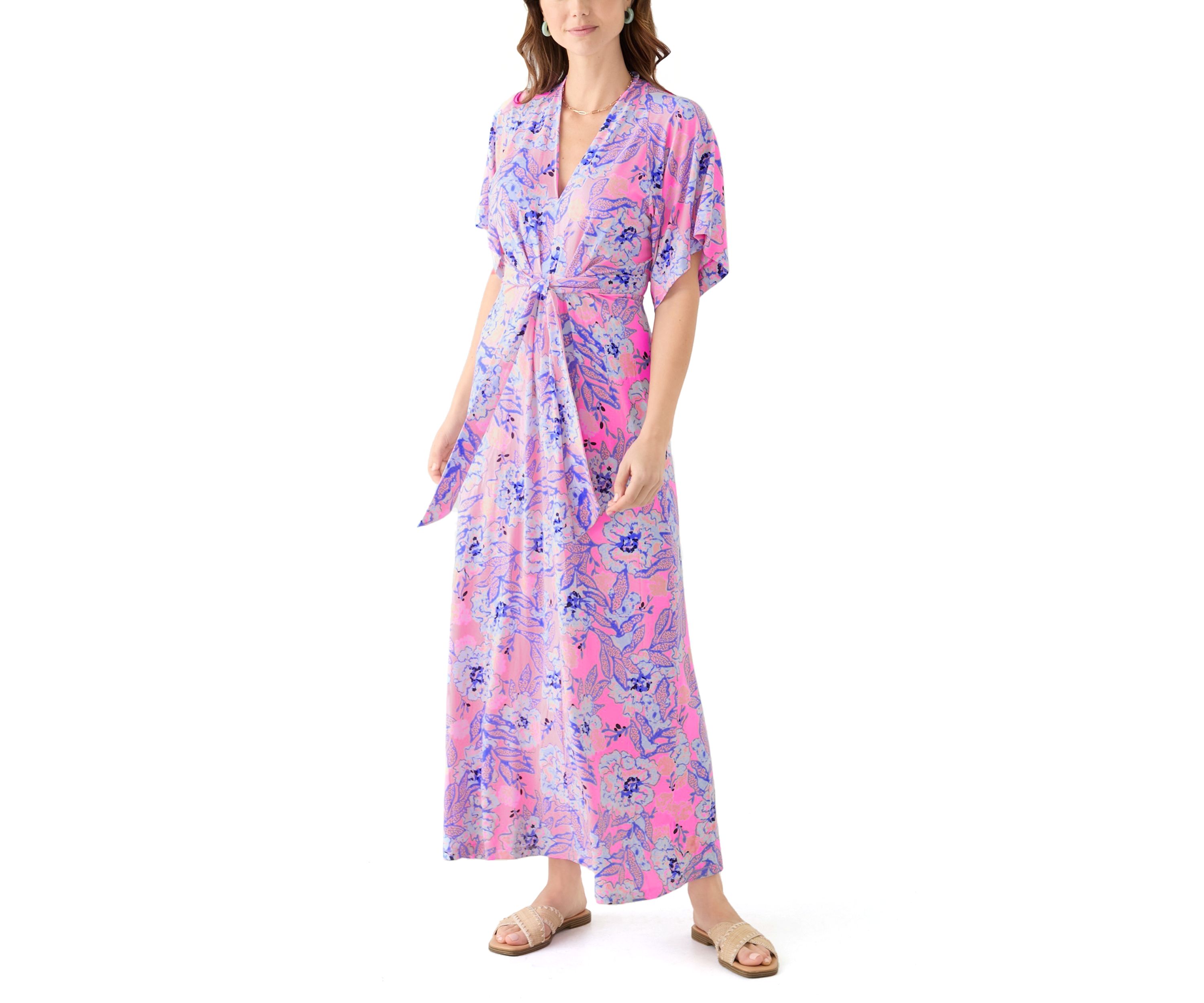 Womens Wisteria Elbow Sleeve V-Neck Dress