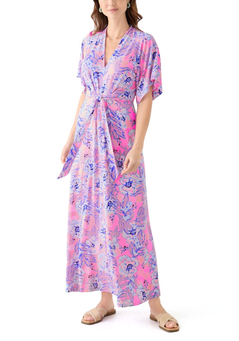 Womens Wisteria Elbow Sleeve V-Neck Dress