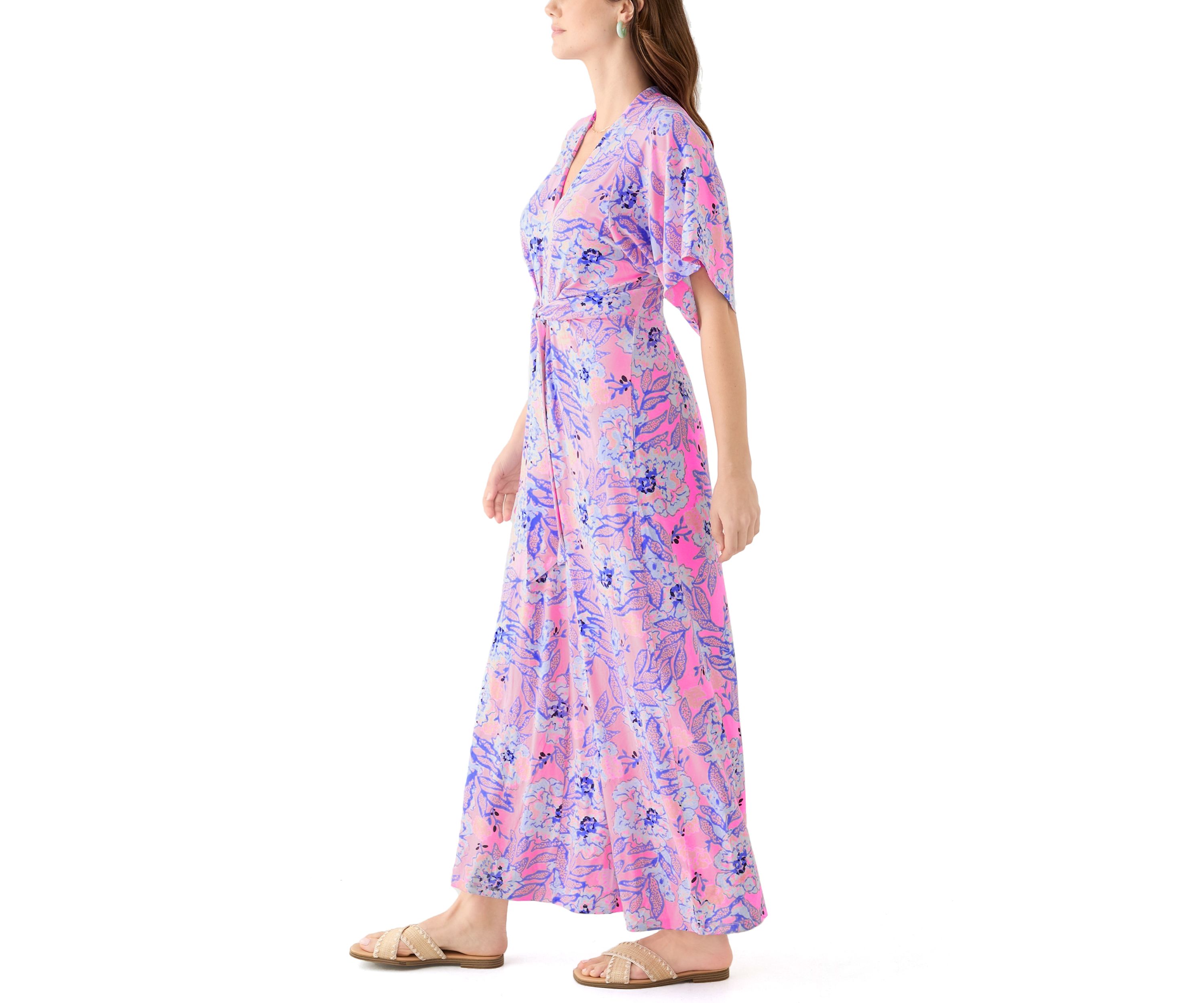 Womens Wisteria Elbow Sleeve V-Neck Dress