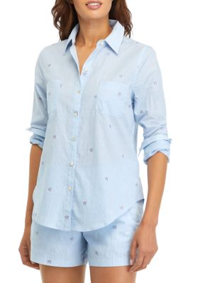 Lilly Pulitzer Women's Sea View Linen Button Down Shirt, Blue -  0197367109917