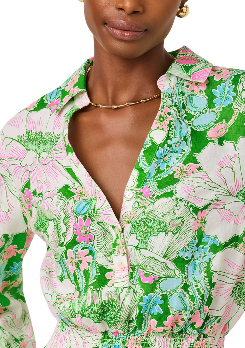 lilly pulitzer shirt dress Kavalla Linen midi shirtdress with a full button placket Payson Dress - Resort White