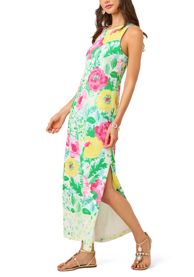 halter neck summer maxi dress uk Azure Starlet Blue Printed Halter Neck Maxi Dress