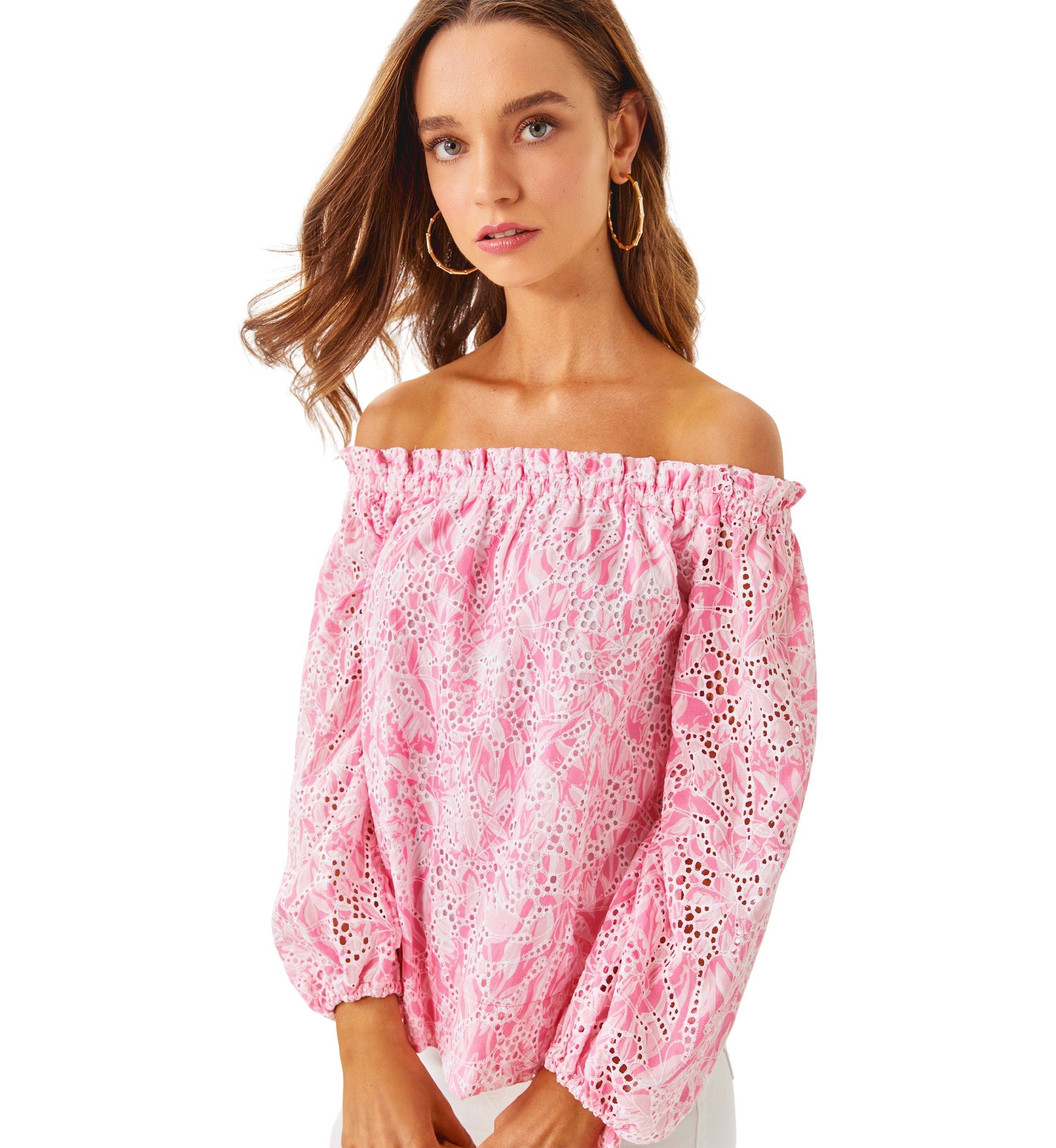 Womens Jamielynn Off the Shoulder Eyelet Top