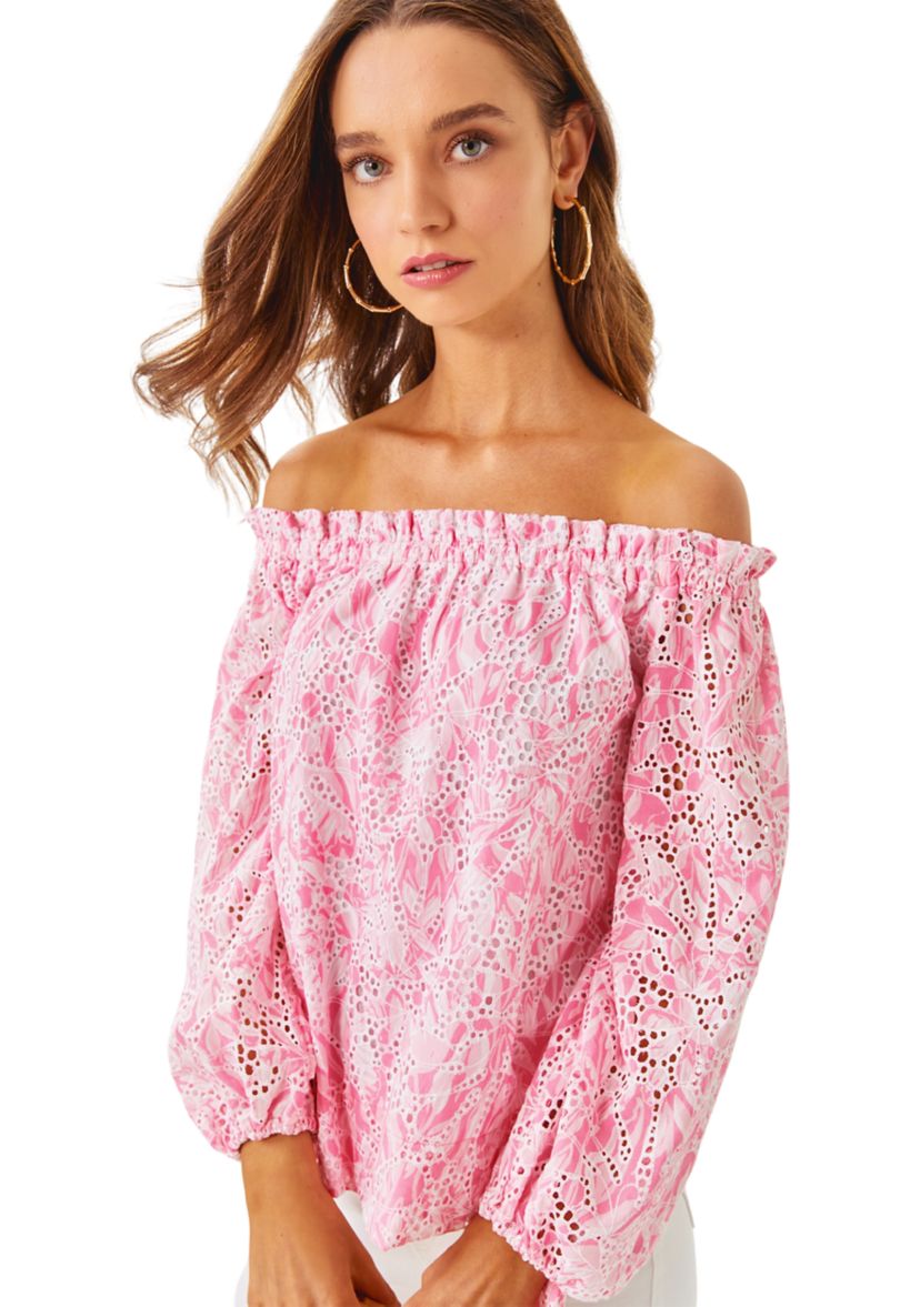 Womens Jamielynn Off the Shoulder Eyelet Top