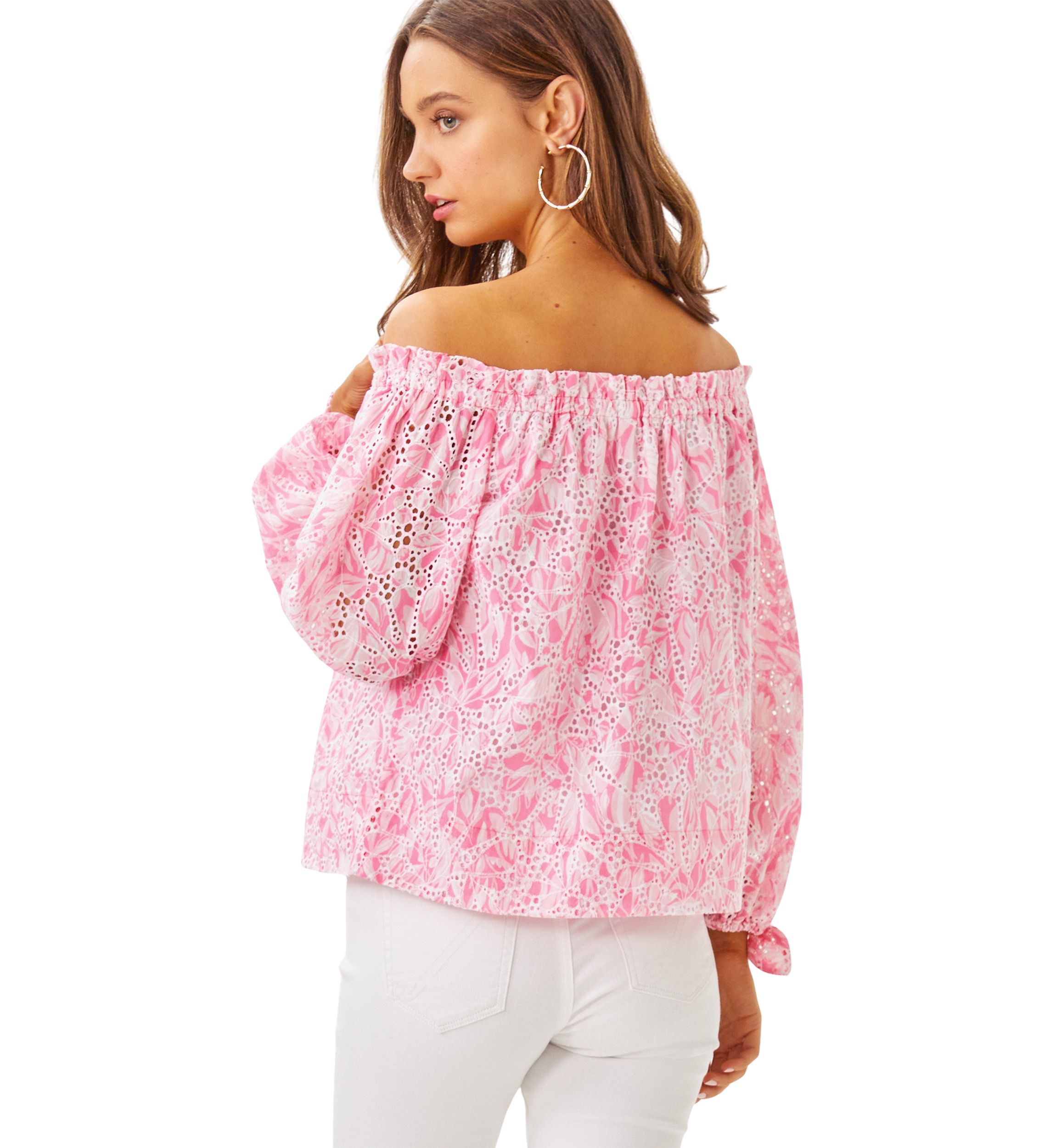 Womens Jamielynn Off the Shoulder Eyelet Top