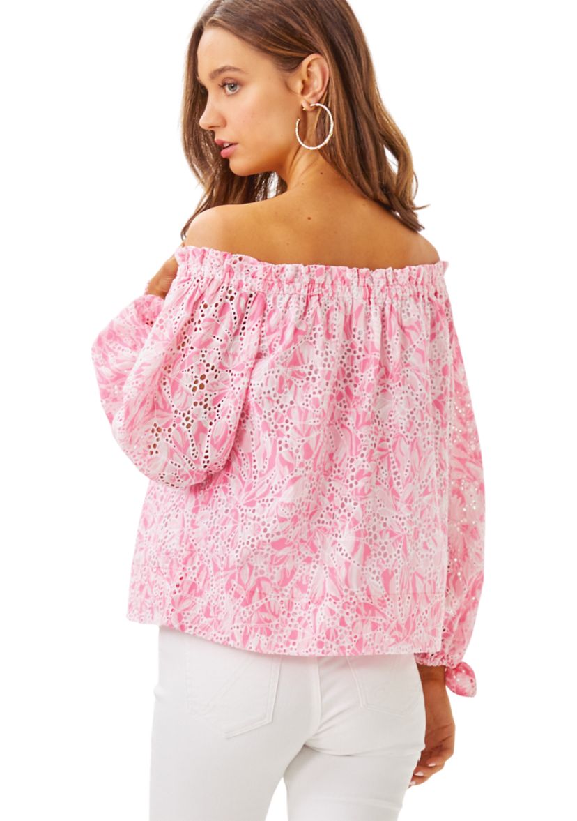 Womens Jamielynn Off the Shoulder Eyelet Top