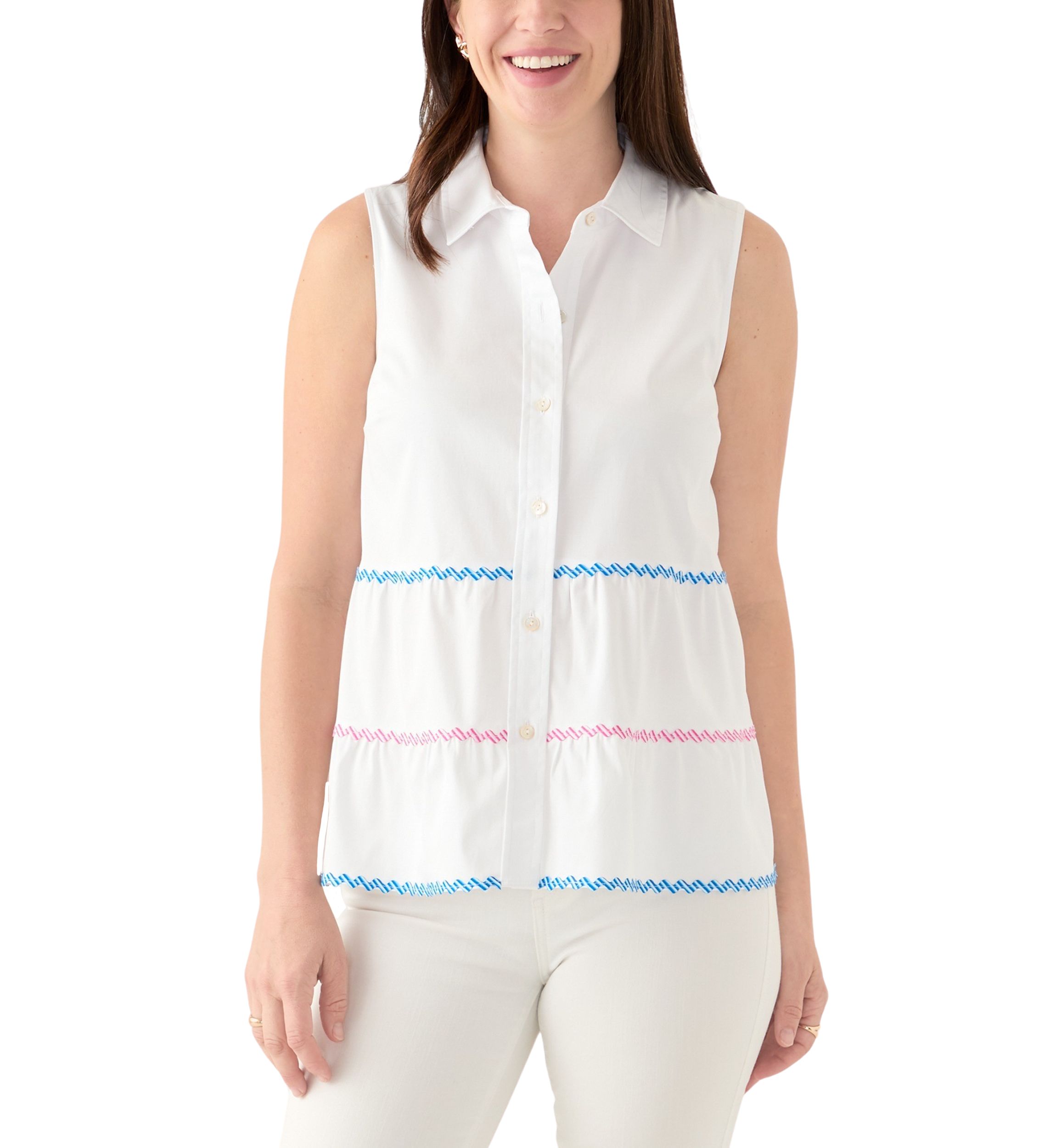 Womens Sleeveless Button Down Resort Top 