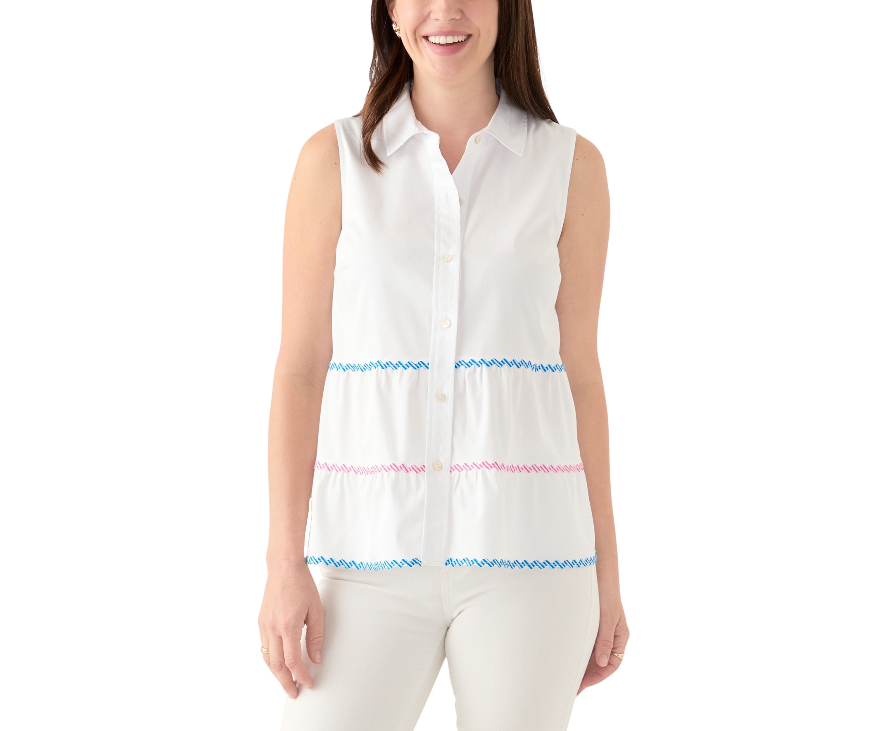 Womens Sleeveless Button Down Resort Top 