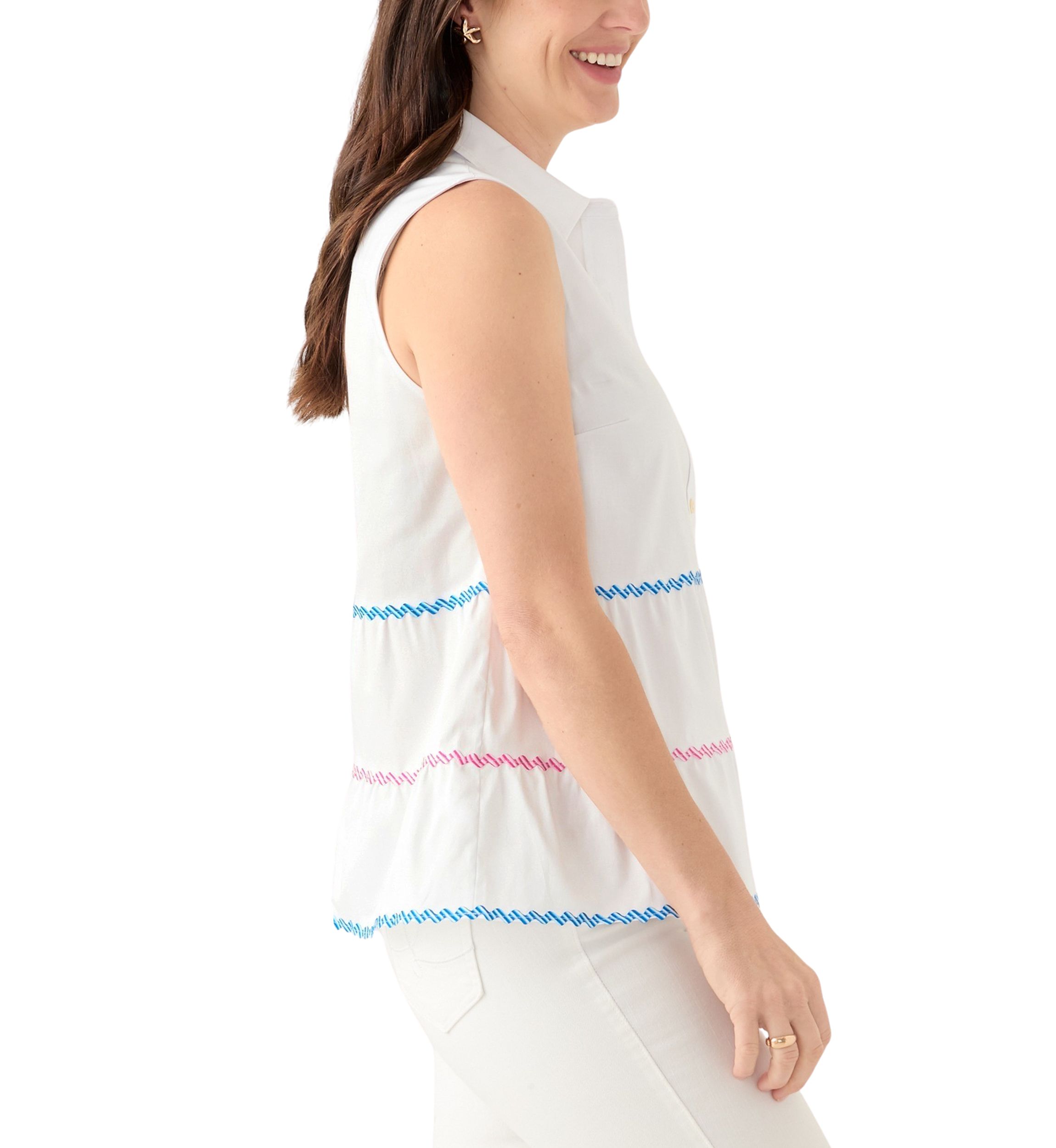 Womens Sleeveless Button Down Resort Top 