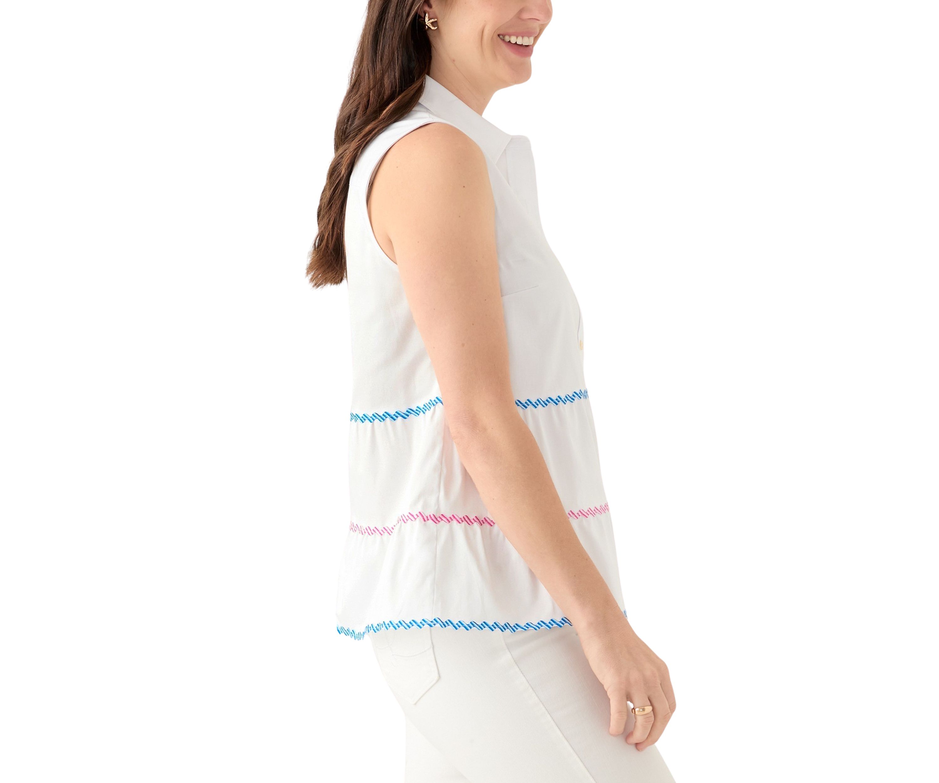 Womens Sleeveless Button Down Resort Top 