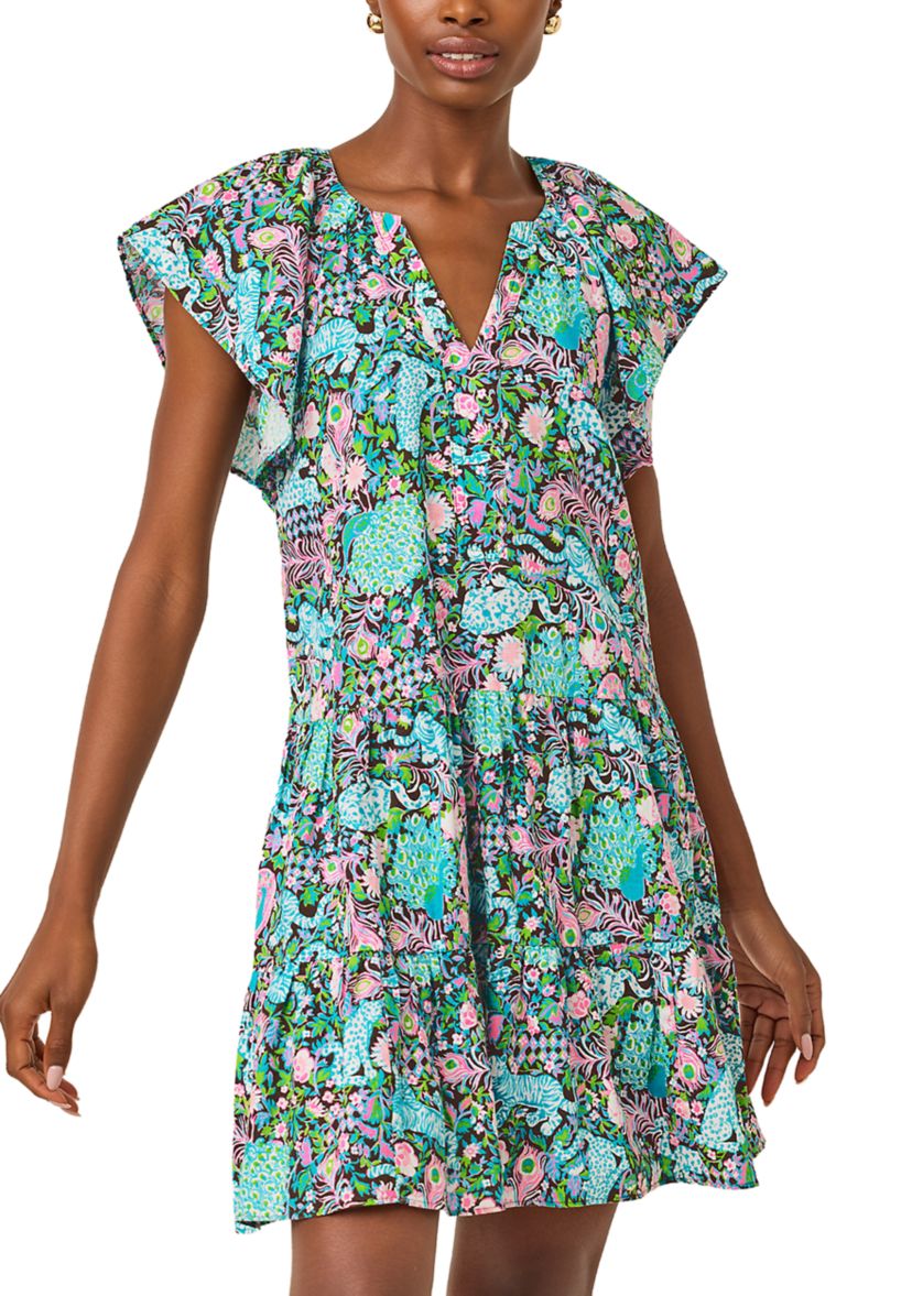 Lilly Pulitzer Norella Flutter Sleeve Linen Dress - Multi Royal Zoo