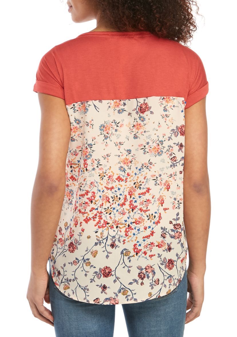Short Sleeve Knit to Woven Top