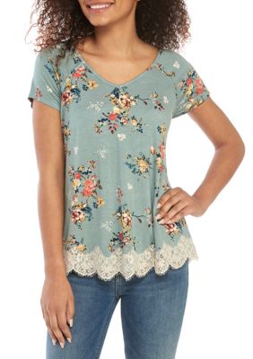 Jolt Short Sleeve Lace Hem Top | belk