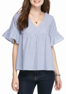 BeBop Mini Stripe Shirting V Neck Top