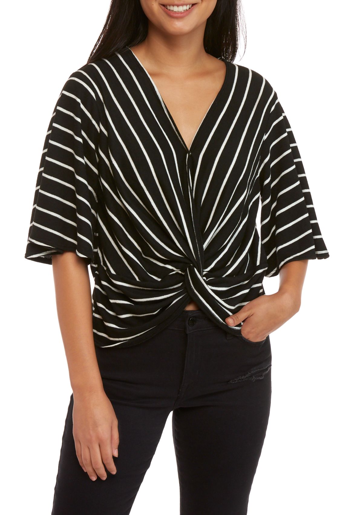 Juniors Short Sleeve Twist Front Knit Top 