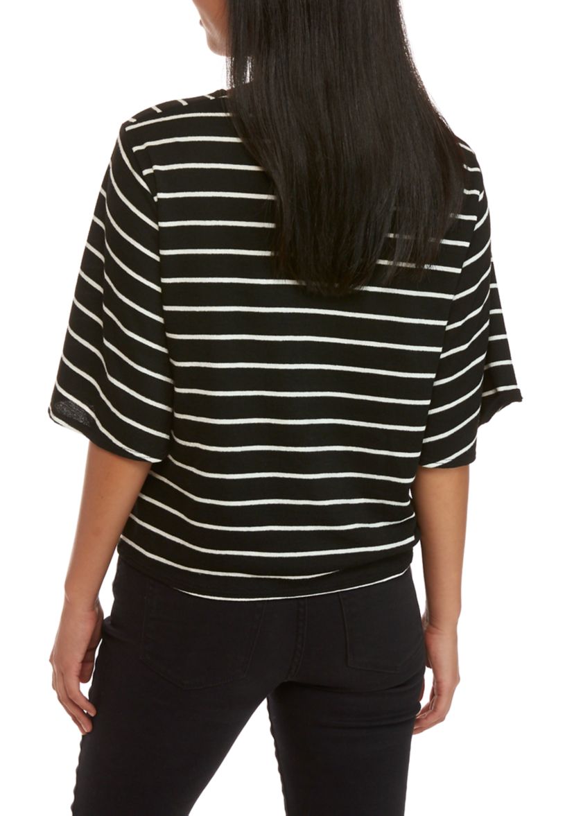 Juniors Short Sleeve Twist Front Knit Top 