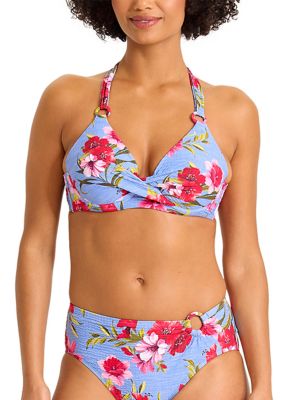 Tommy Bahama Women's Chambray Beach Floral Underwire Swim Top, Blue, 34 DD