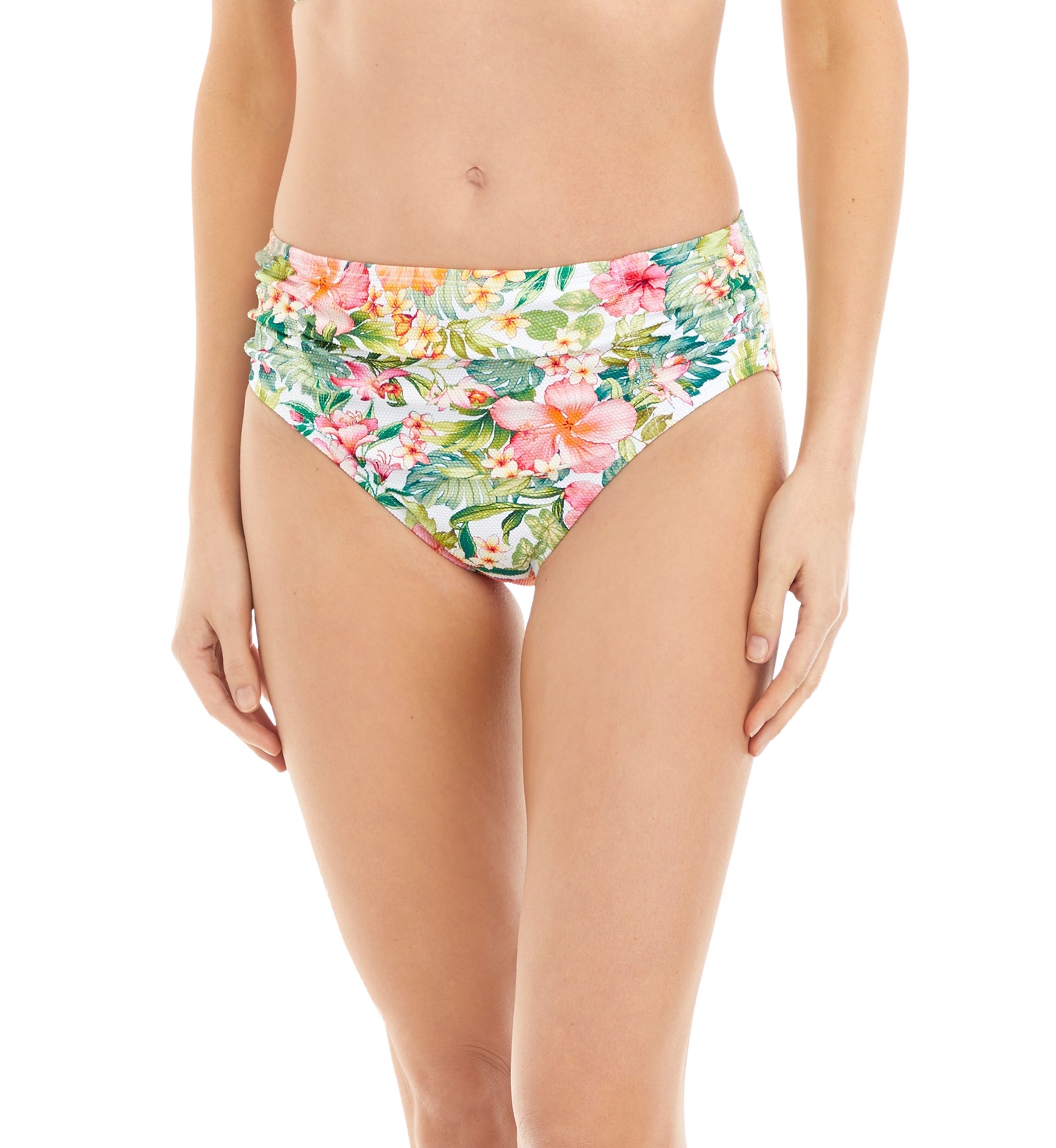 Shirred High Waisted Swim Bottoms